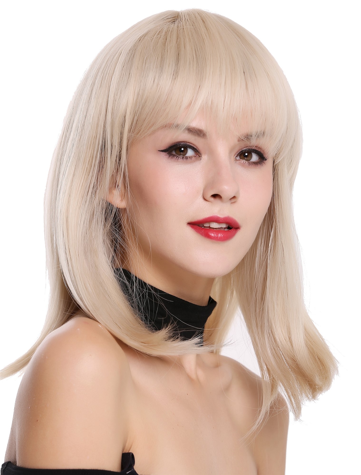 Women's wig lady shoulder-long sleek long bob bangs fringe bright blonde DM-01, view 2, WIG ME UP: Your Perücken Online Shop Quality Wigs, Ladies, straw blonde-light blonde mix, straight, shoulder-length