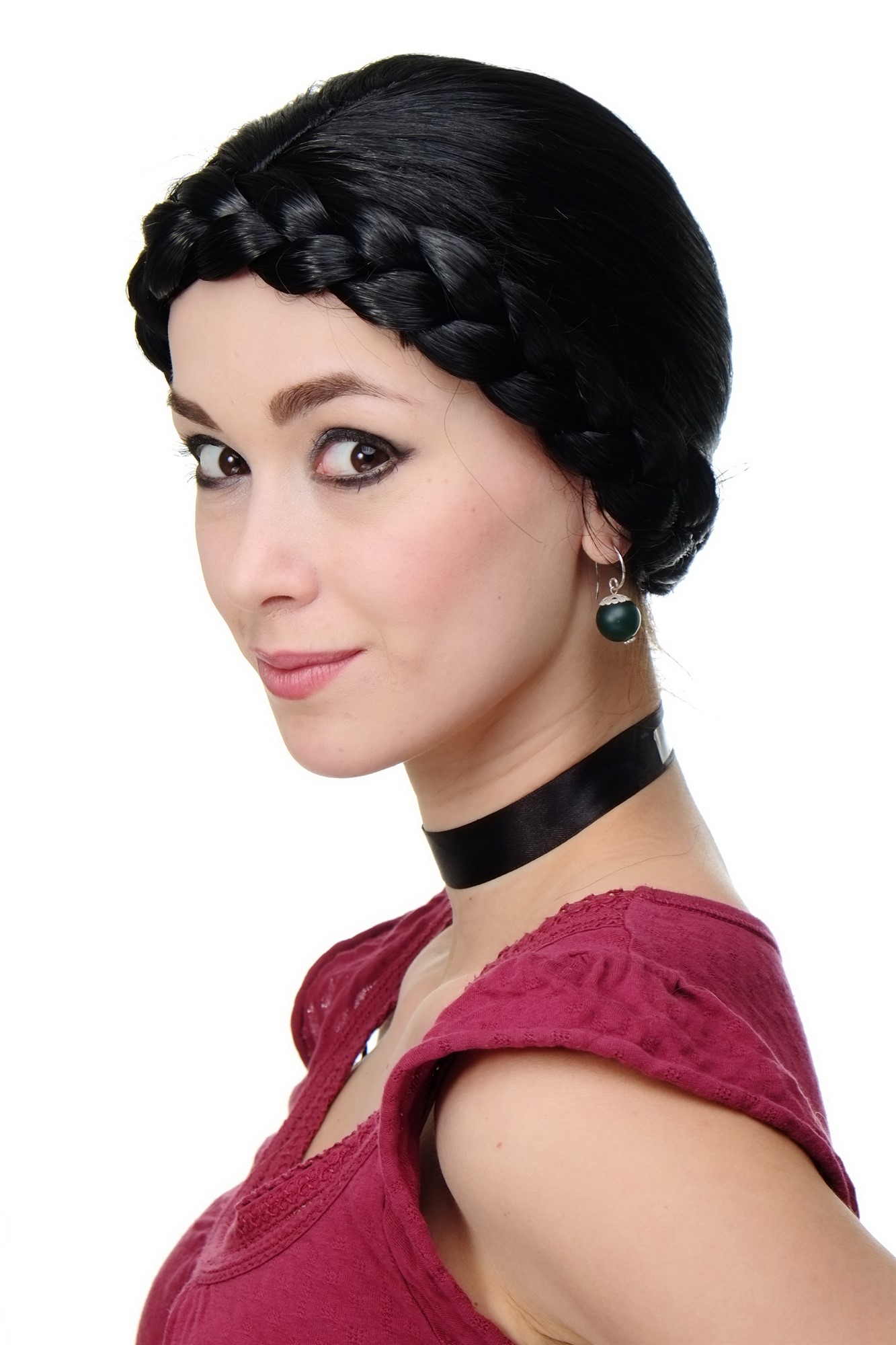 Party/Fancy Dress Wig Women Lady thick braid BLACK traditional German Ukrainian Russian Princess, front view, WIG ME UP: Your Perücken Online Shop Party Wig, Ladies, Black, Braided, short