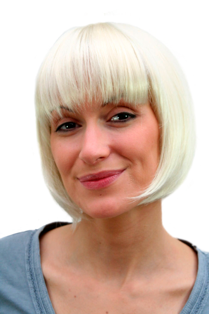 hochwertige Qualitätsperücken, Sexy Damen Bob Perücke glatte kurze Haare mit Pony platinblond 703-613, Vorderansicht, WIG ME UP: Ihr Perücken Online Shop glatte Tressen-Perücke mit Kopfhaut-Imitat Platinblond kurze Haare für Damen