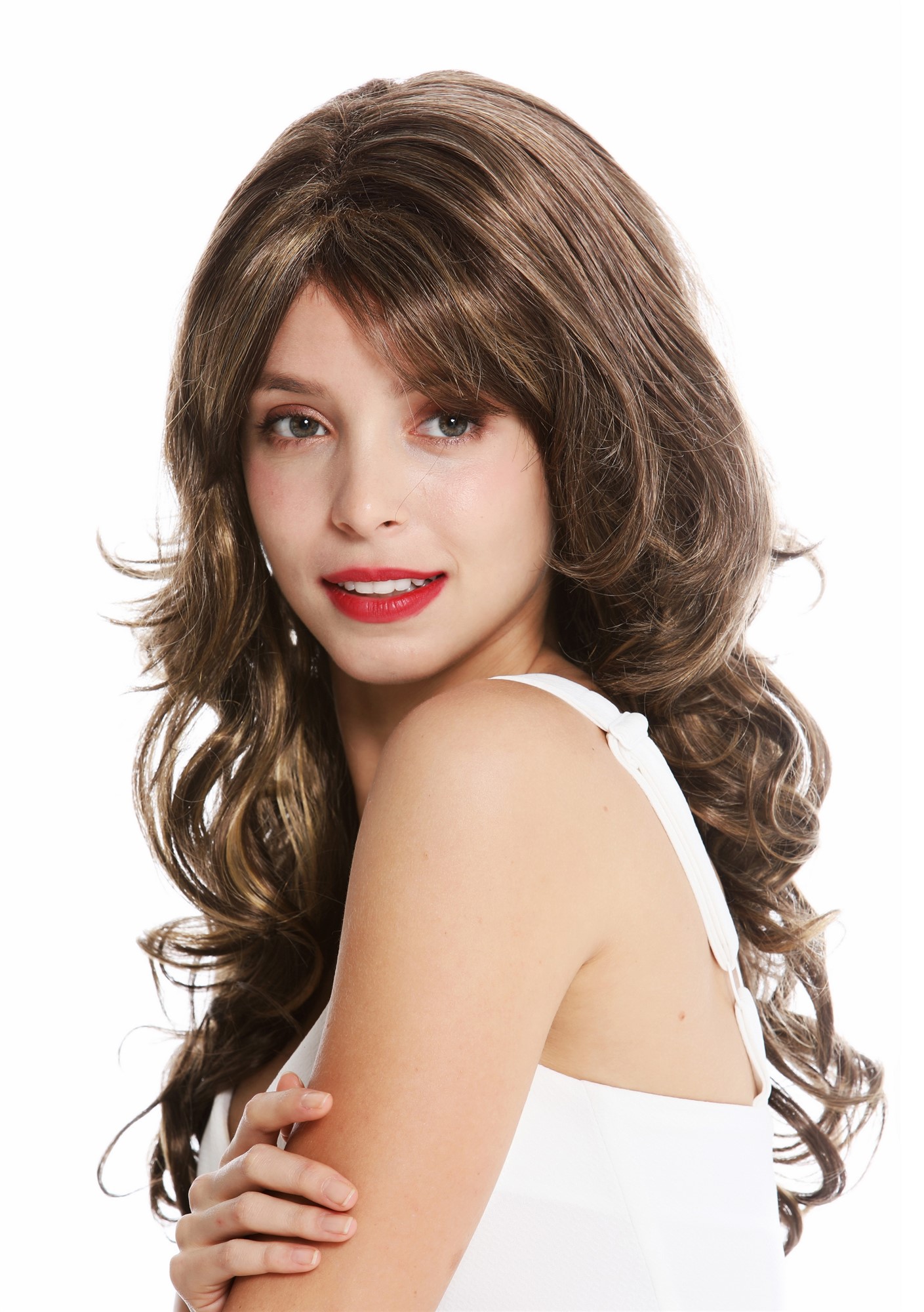 hochwertige Qualitätsperücken, Perücke lang gelockt Scheitel Braun Blonde Highlights GFW3198-8H124, Ansicht 3, WIG ME UP: Ihr Perücken Online Shop lockige Tressen-Perücke Braun-Blond-Mix lange Haare für Damen