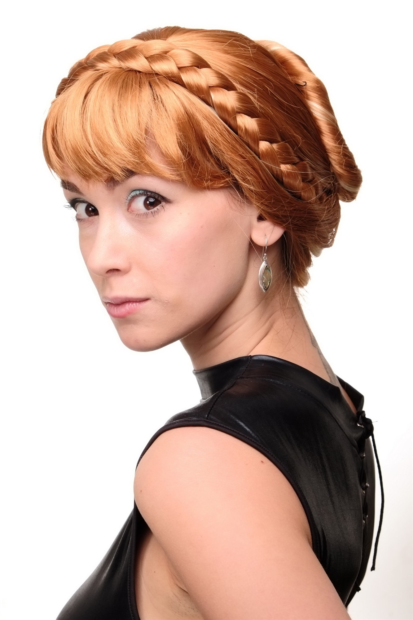 Quality Wigs, Ladies, rust red-light blonde mix, Braided, short