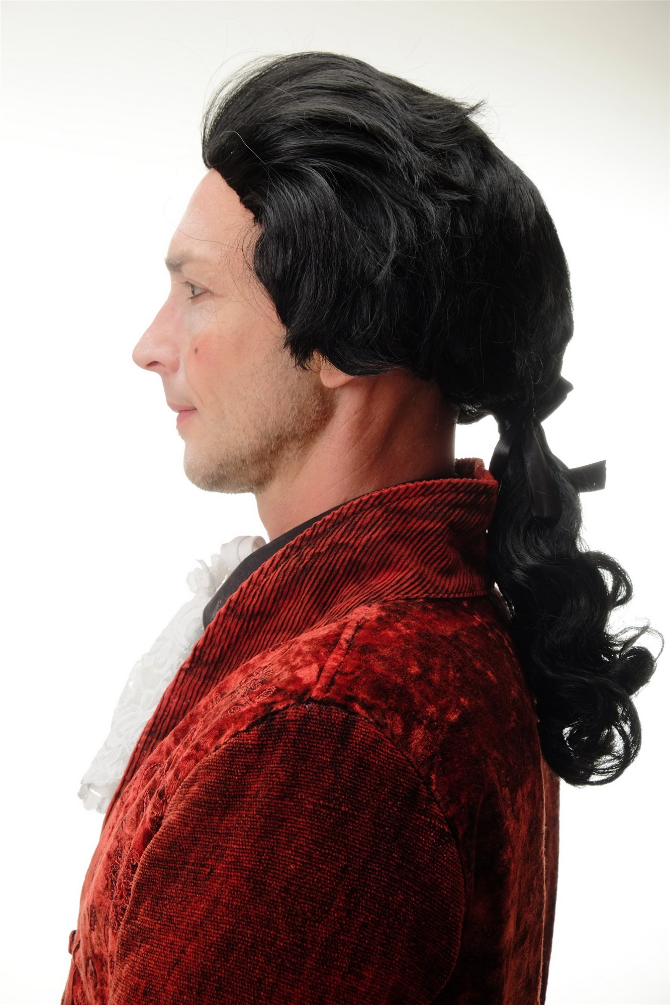 günstige Party Perücke, Herren Perücke Barock Edelmann Zopf schwarz 4287-P103, Ansicht 3, WIG ME UP: Ihr Perücken Online Shop wellige Party Perücke Schwarz schulterlange Haare für Herren
