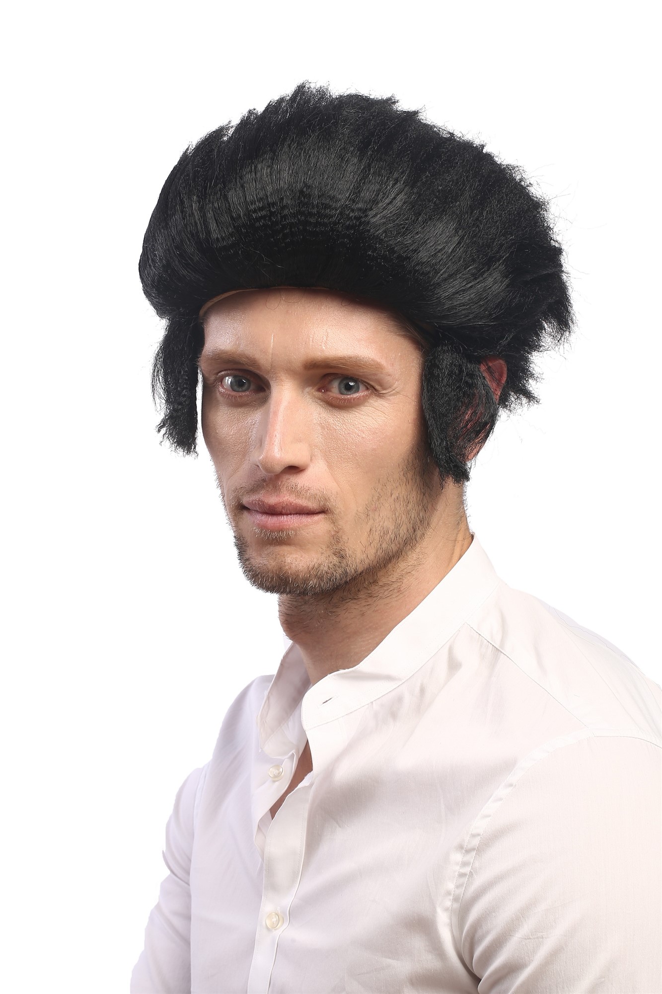 günstige Party Perücke, Perücke Schwarz Tolle Koteletten 90640-P103, Vorderansicht, WIG ME UP: Ihr Perücken Online Shop wellige Party Perücke Schwarz kurze Haare für Herren