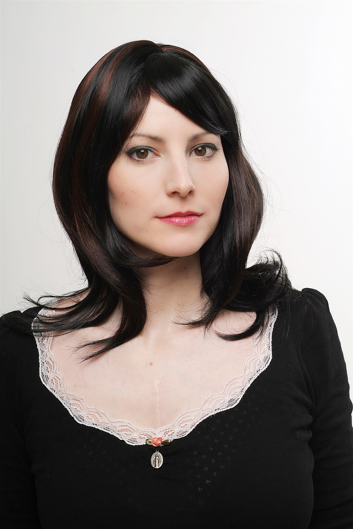 Lady women wig meedium long cute parting wavy black mahagony brown highlights, view 5, WIG ME UP: Your Perücken Online Shop Quality Wigs, Ladies, velvet black-chestnut mix, wavy, long