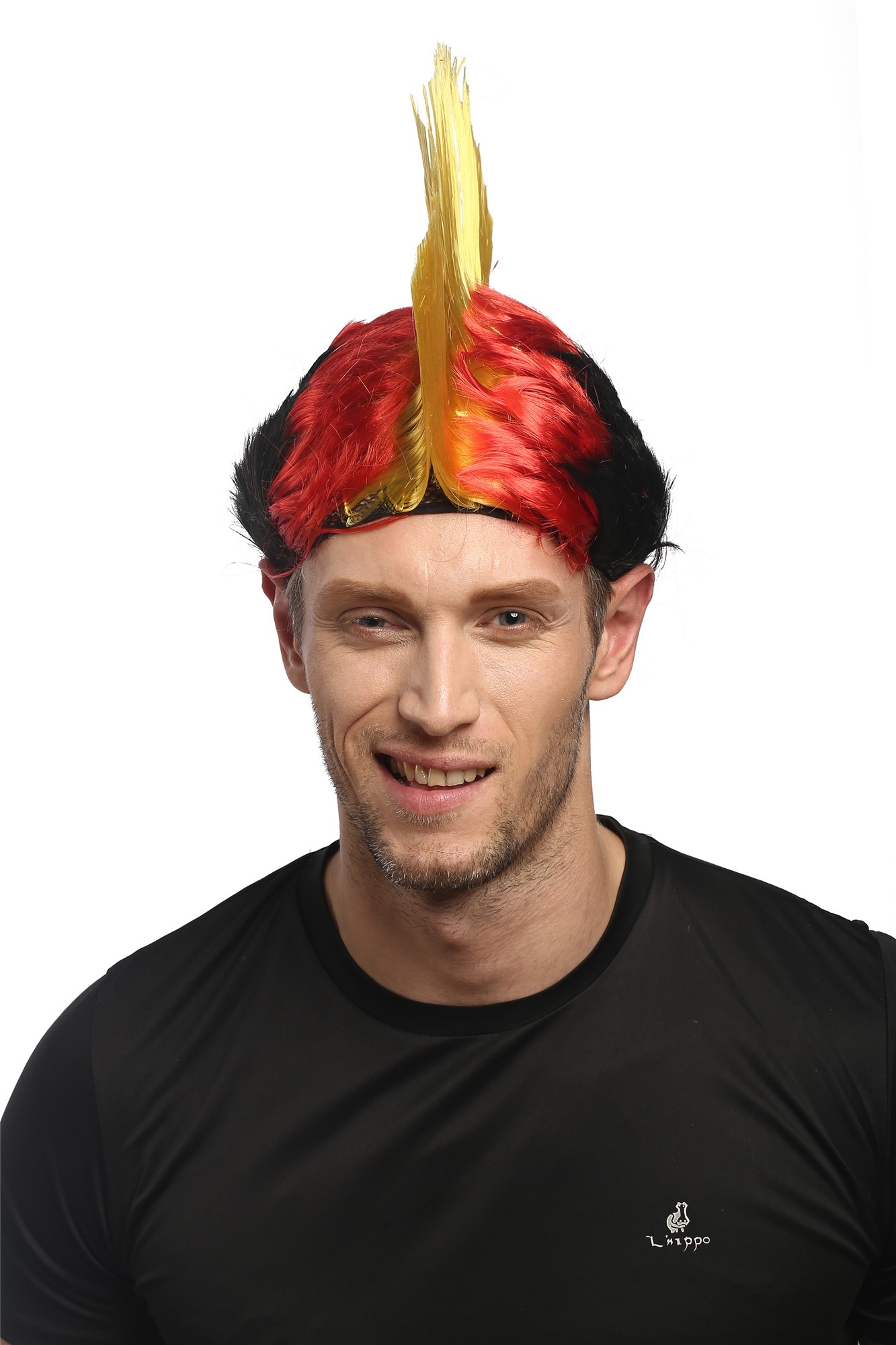 Wig Ladies Men Halloween Carnival black red yellow Soccer fan mohawk Germany Belgium, view 3, WIG ME UP: Your Perücken Online Shop Party Wig, Unisex, Gold, Red, Black, straight, short
