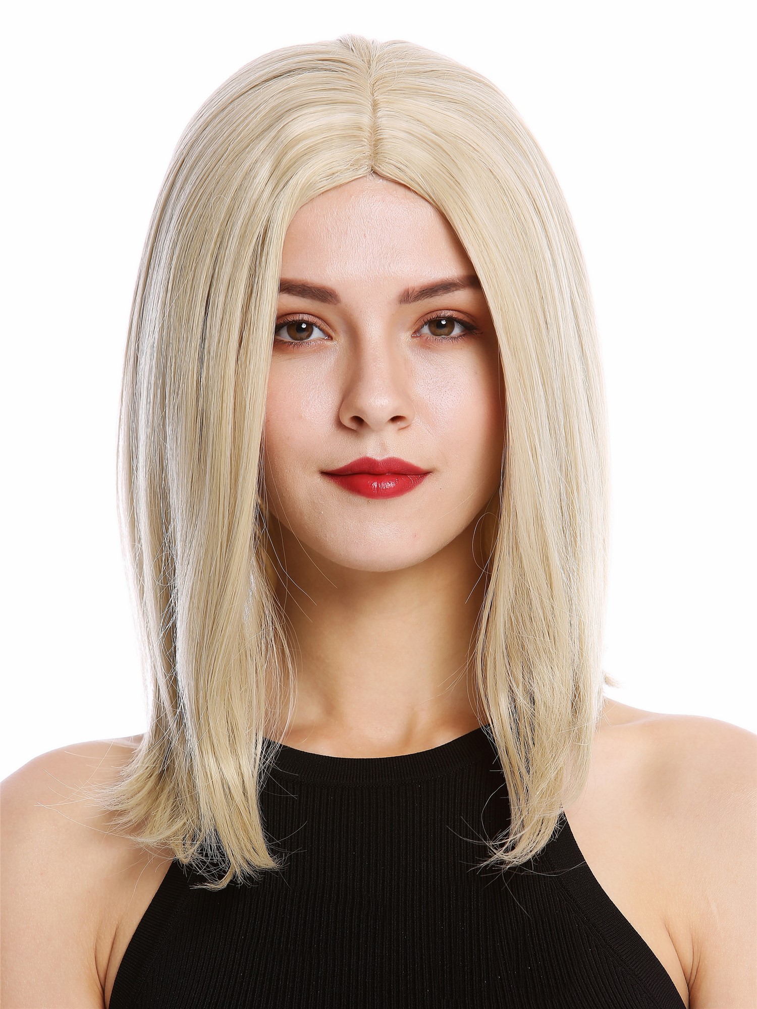 hochwertige Qualitätsperücken, Perücke kurz Longbob Scheitel Hellblond Mix YZF-4358-24B/613B, Ansicht 2, WIG ME UP: Ihr Perücken Online Shop glatte Tressen-Perücke mit Kopfhaut-Imitat Blond-Mix schulterlange Haare für Damen
