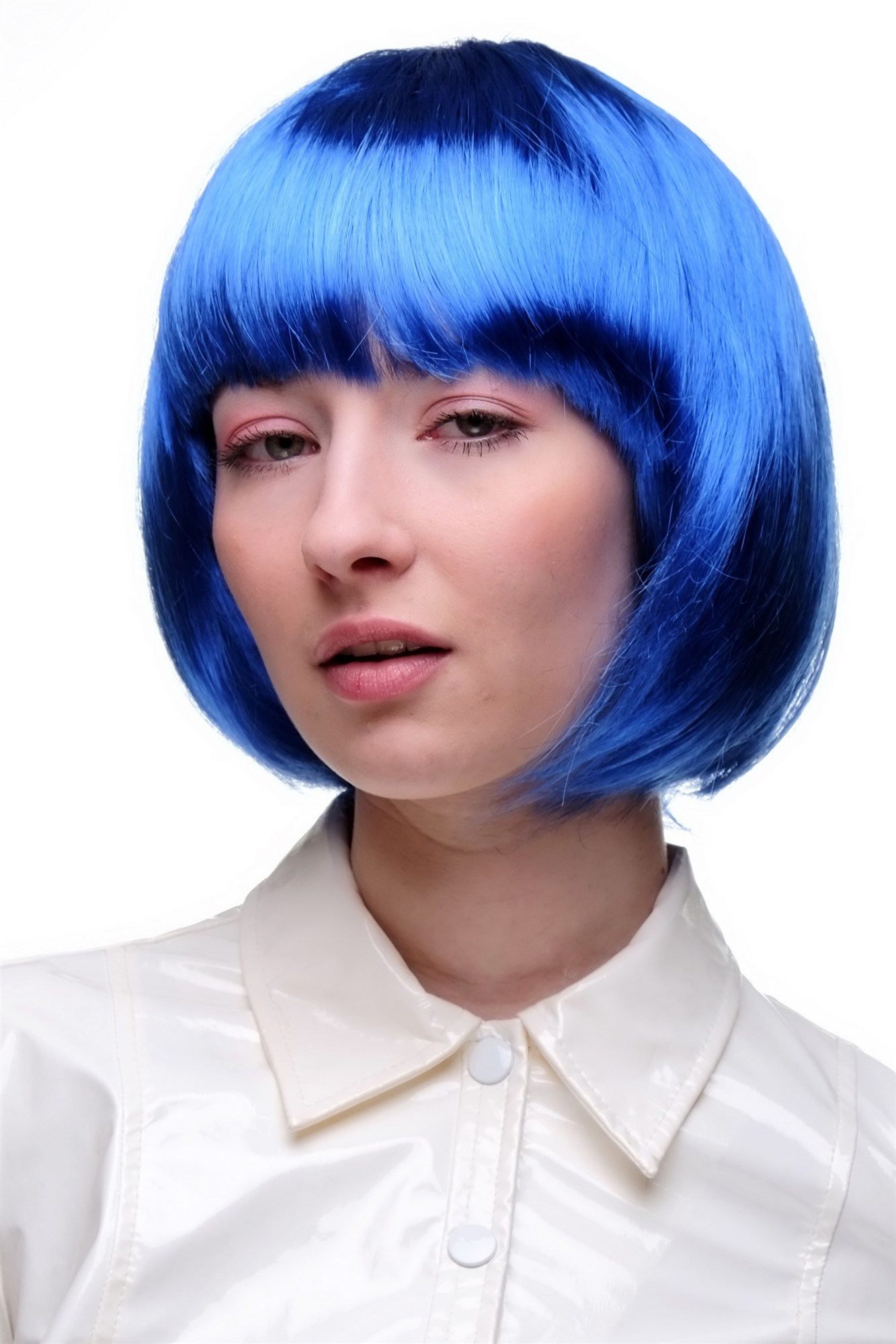 Party Halloween Disco lady women wig Bob fringe short sexy blue disco PW0114, front view, WIG ME UP: Your Perücken Online Shop Party Wig, Ladies, Blue, straight, short