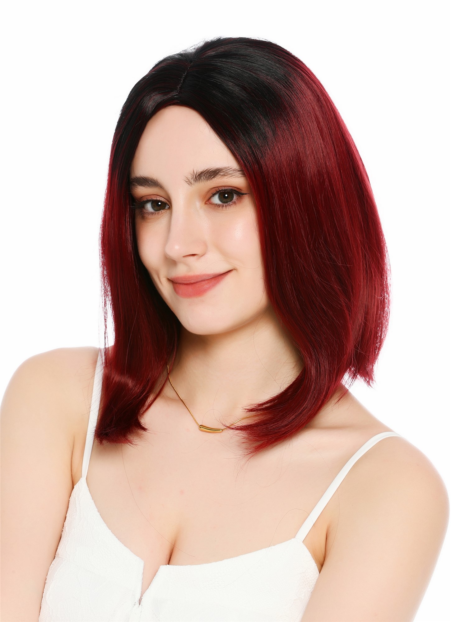 Perücke Damen Mittelscheitel schulterlang glatt Ombre Schwarz Rot GFW3977-118+1