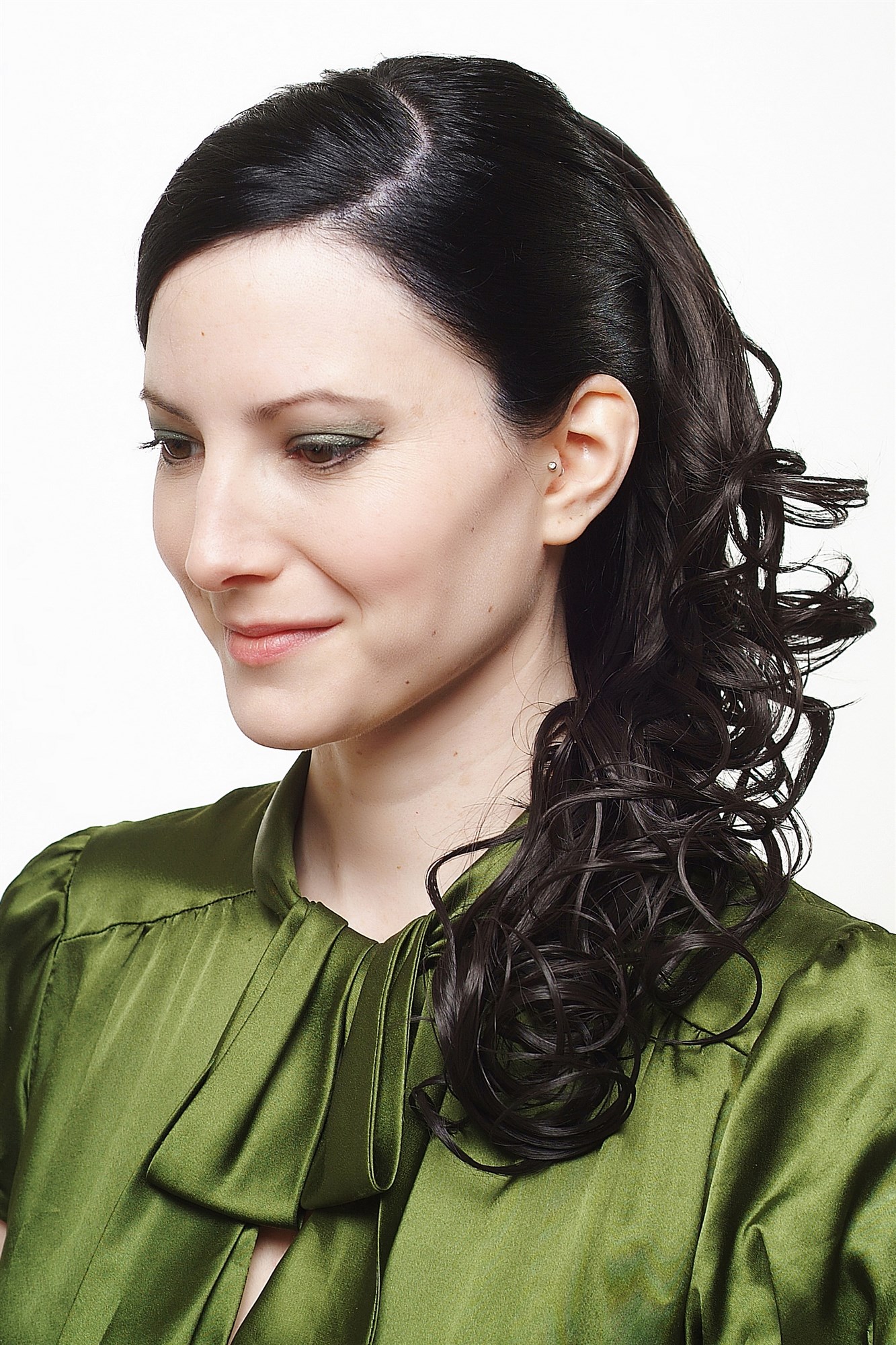 hochwertiges Haarteil Pferdeschwanz Locken Schwarzbraun SA011-2, Ansicht 3, WIG ME UP: Ihr Perücken Online Shop welliges Zopf-Haarteil Schwarzbraun 45 cm lang