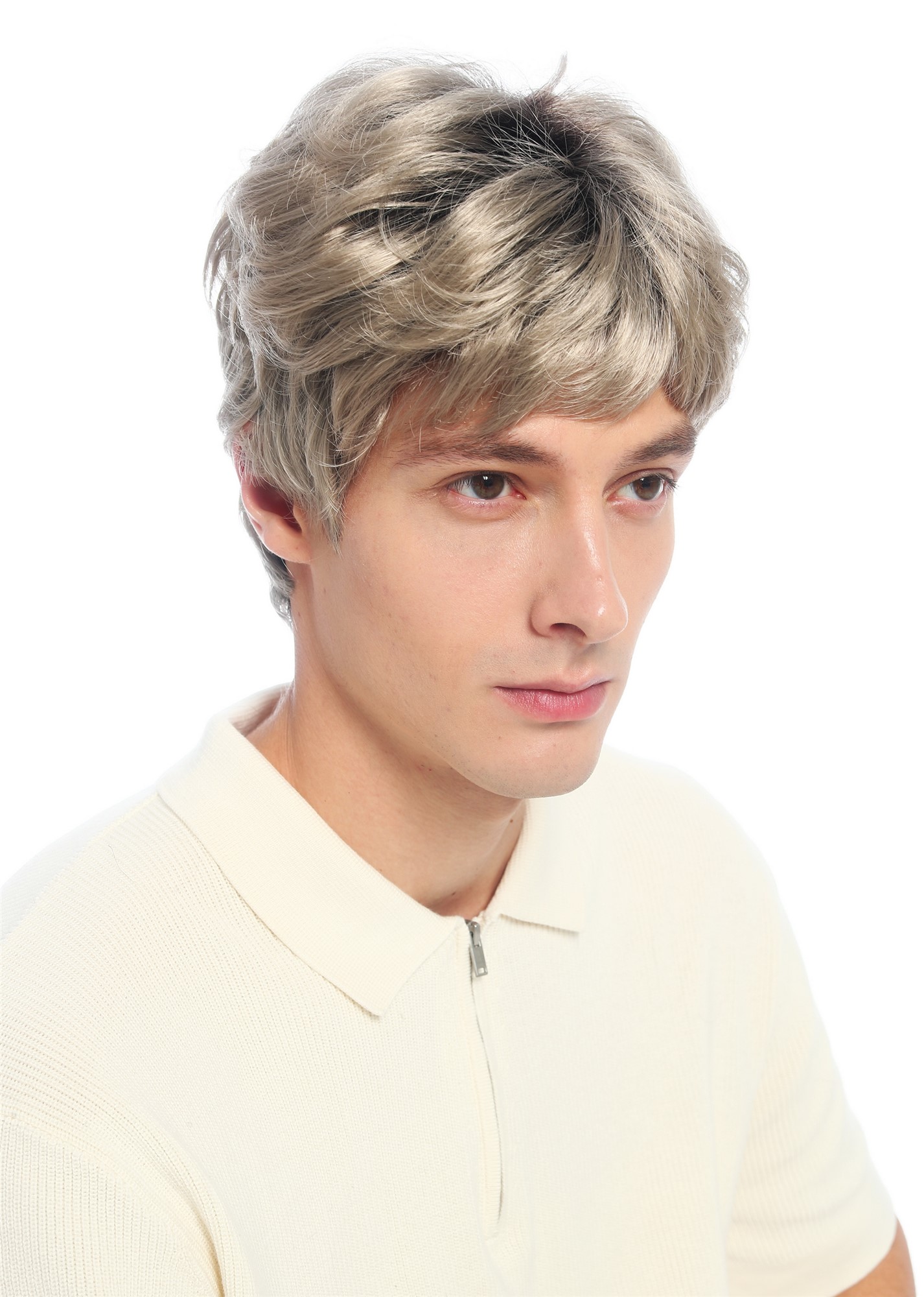 Perücke Damen Herren Frauen kurz androgyn burschikos wellig braun aschblond VK-60-F101YS4
