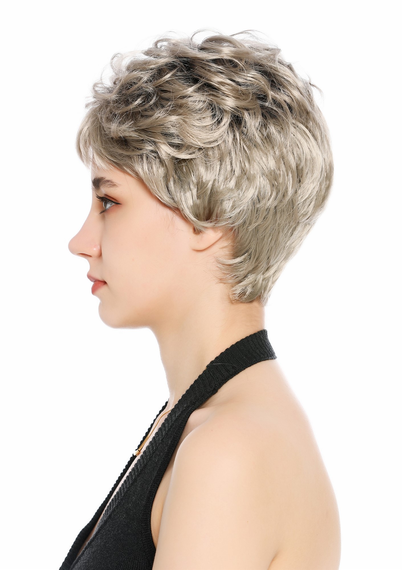 Perücke Damen Herren Frauen kurz androgyn burschikos wellig braun aschblond VK-60-F101YS4