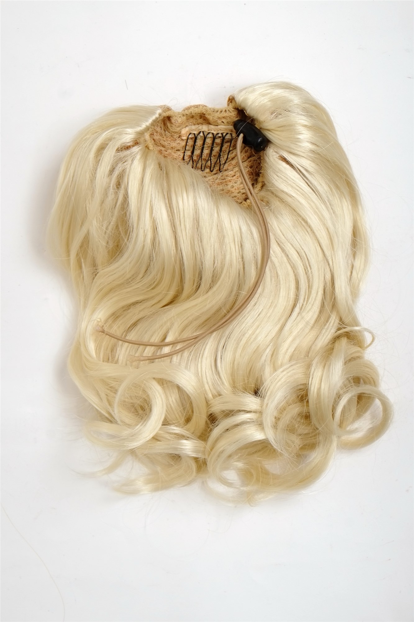 hochwertiges Haarteil gewellt halblang 1 Kamm + Gummizug Platinblond Modell: JL-3023, Ansicht 4, WIG ME UP: Ihr Perücken Online Shop welliges Zopf-Haarteil Platinblond 35 cm lang