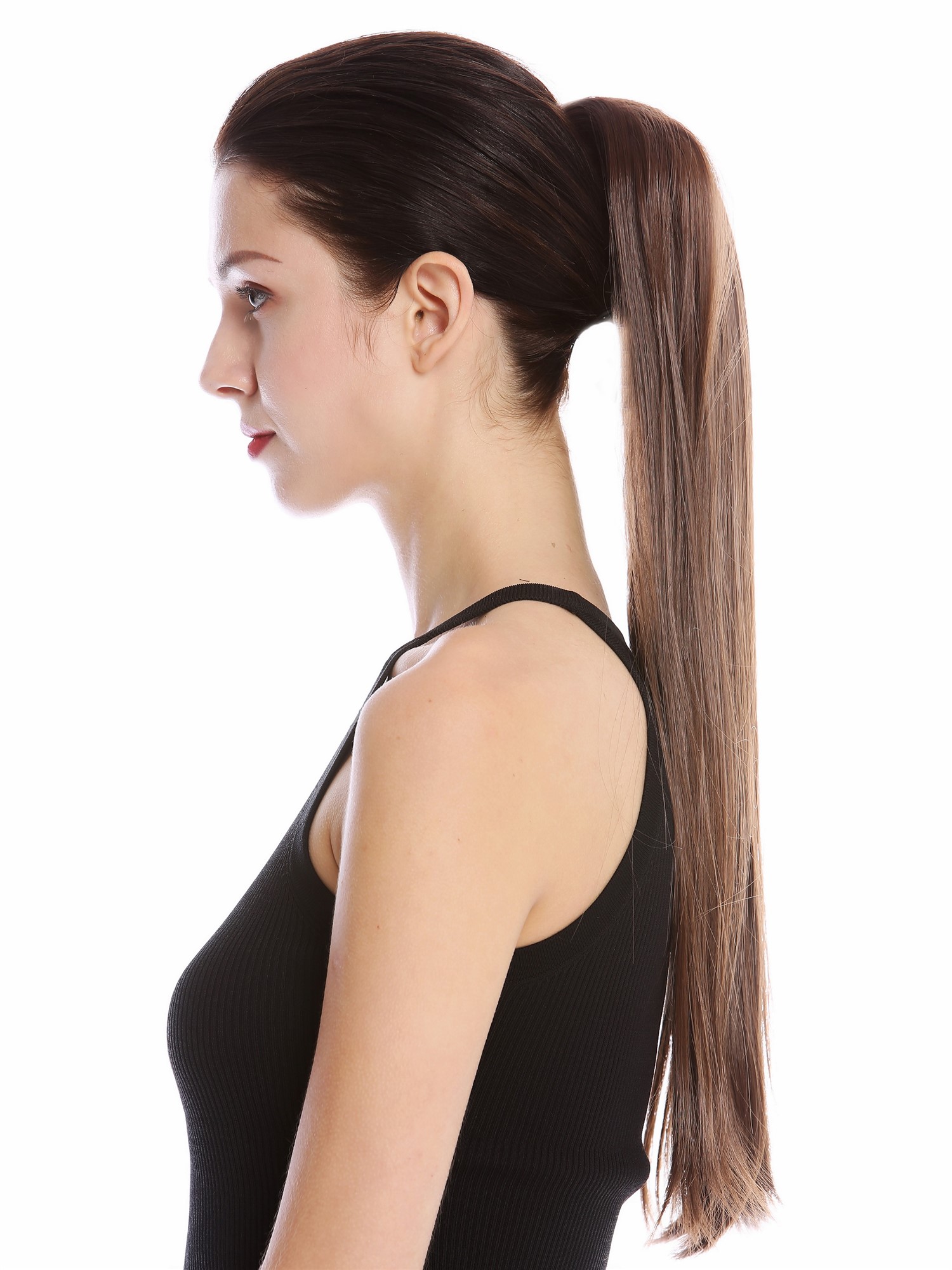Ponytail Hairpiece comb ribbon wrap-around long straight medium brown YZF-1094S, view 3, WIG ME UP: Your Perücken Online Shop Ponytails, dark ash brown, straight, long