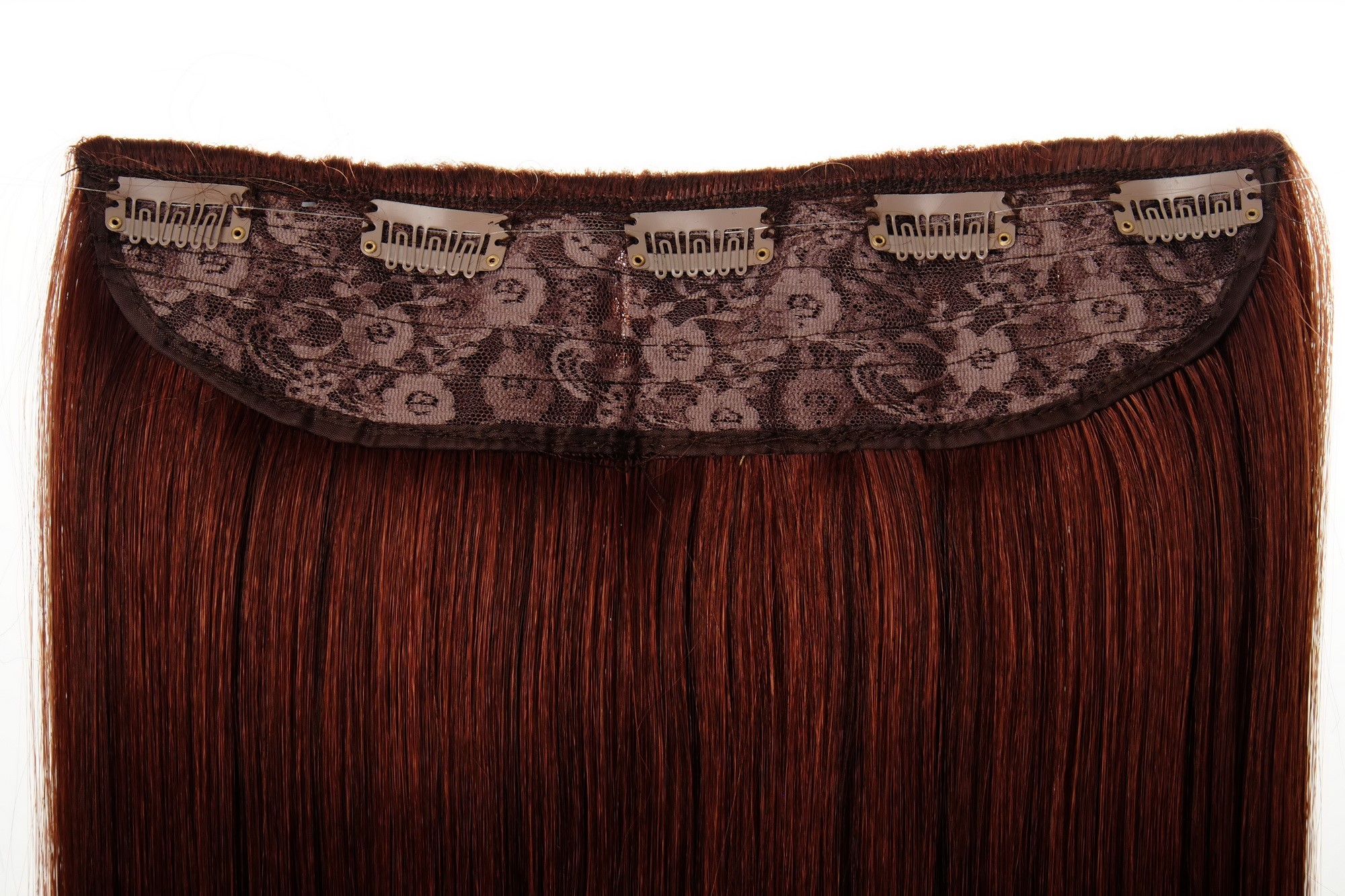 Haarteil Extension 5 Clips Rostbraun L30172-35, Ansicht 3, WIG ME UP: Ihr Perücken Online Shop glatte Halbperücke Rostbraun 60 cm lang