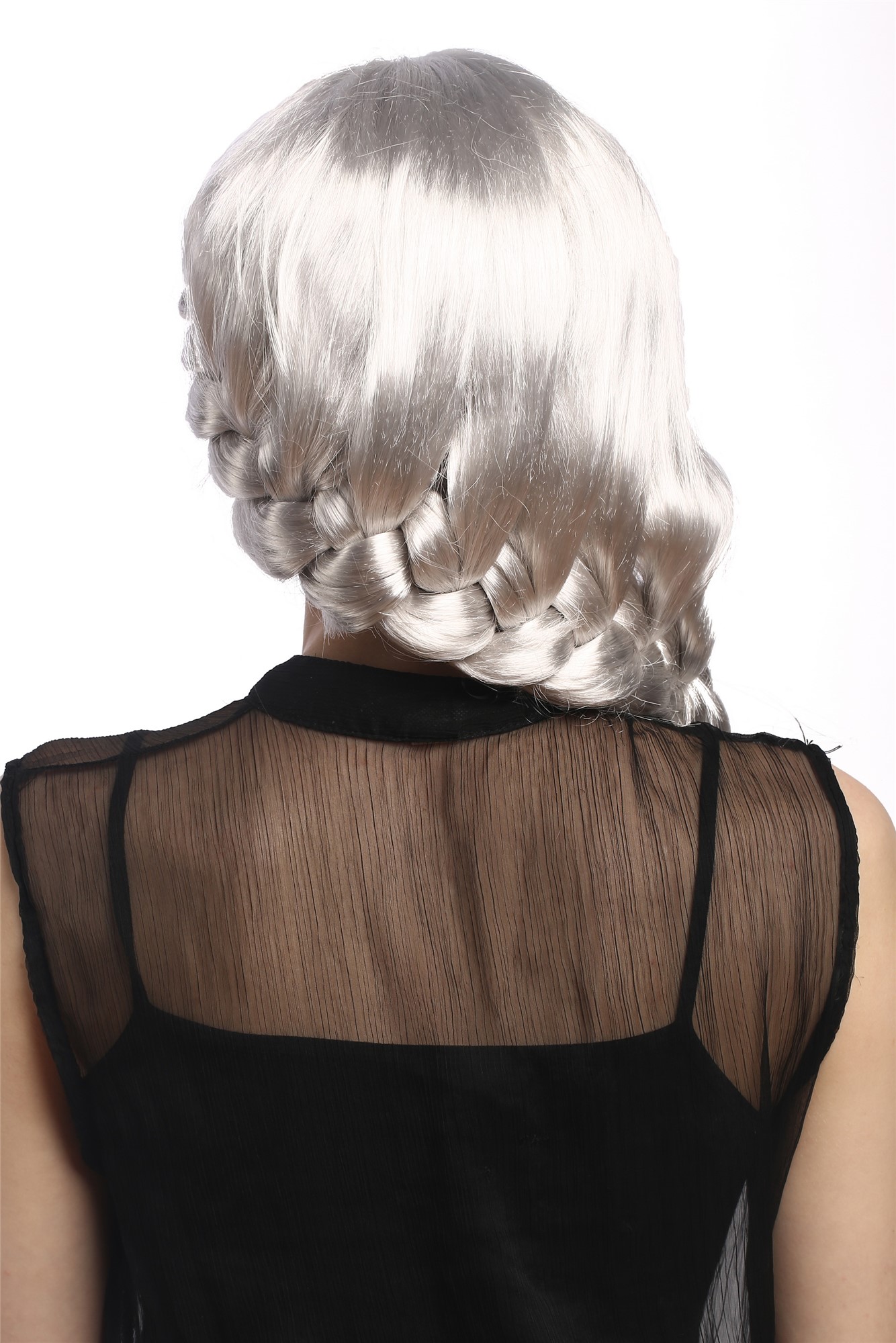 Lady Wig grey middle parting long braided ponytail fairy godmother witch 08050A, view 3, WIG ME UP: Your Perücken Online Shop Party Wig, Ladies, Grey, Braided, long