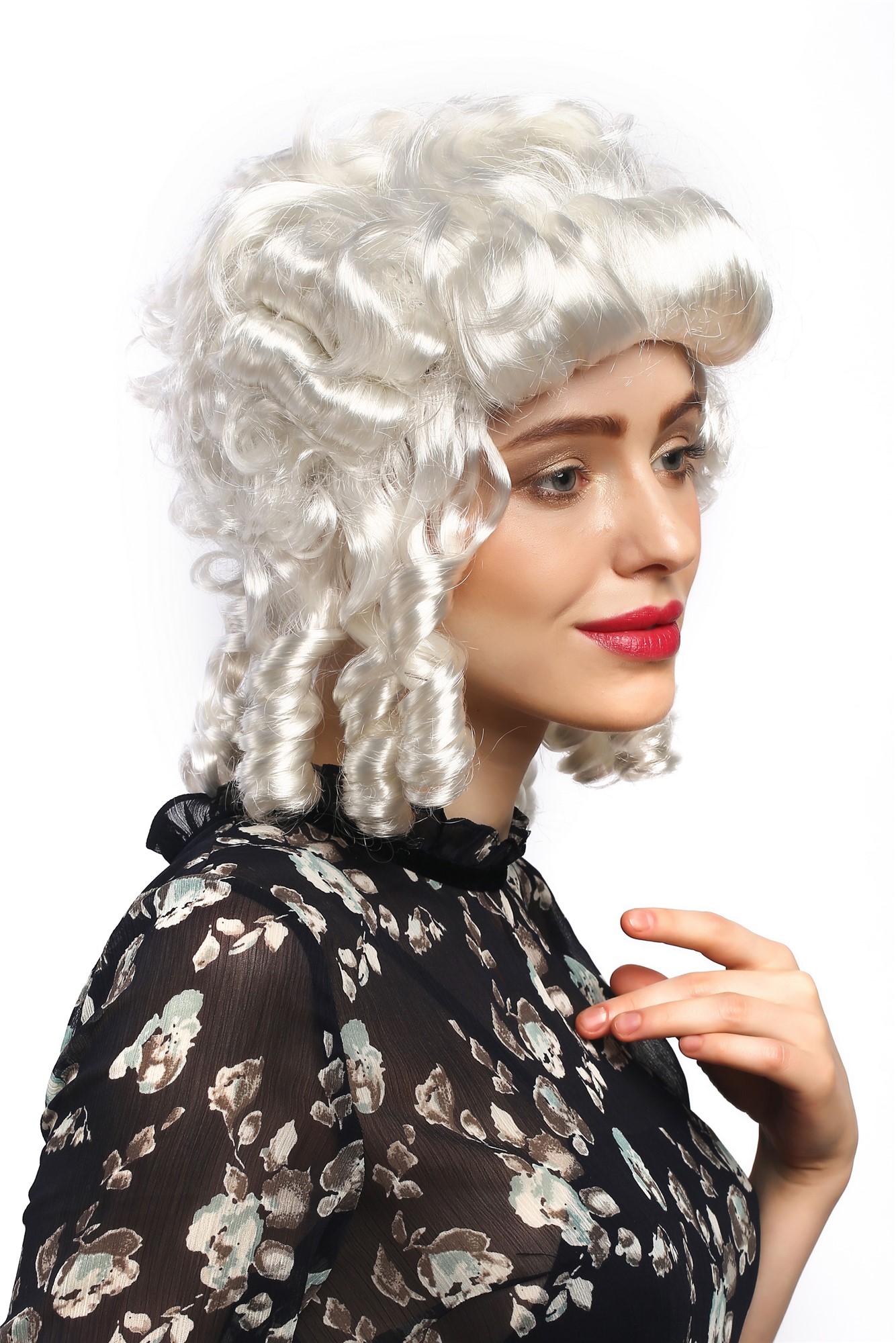 Lady Party Wig Fancy Dress Baroque Renaissance Colonial Era curls coils strands Queen Aristocrat, front view, WIG ME UP: Your Perücken Online Shop Party Wig, Ladies, White, curled, shoulder-length