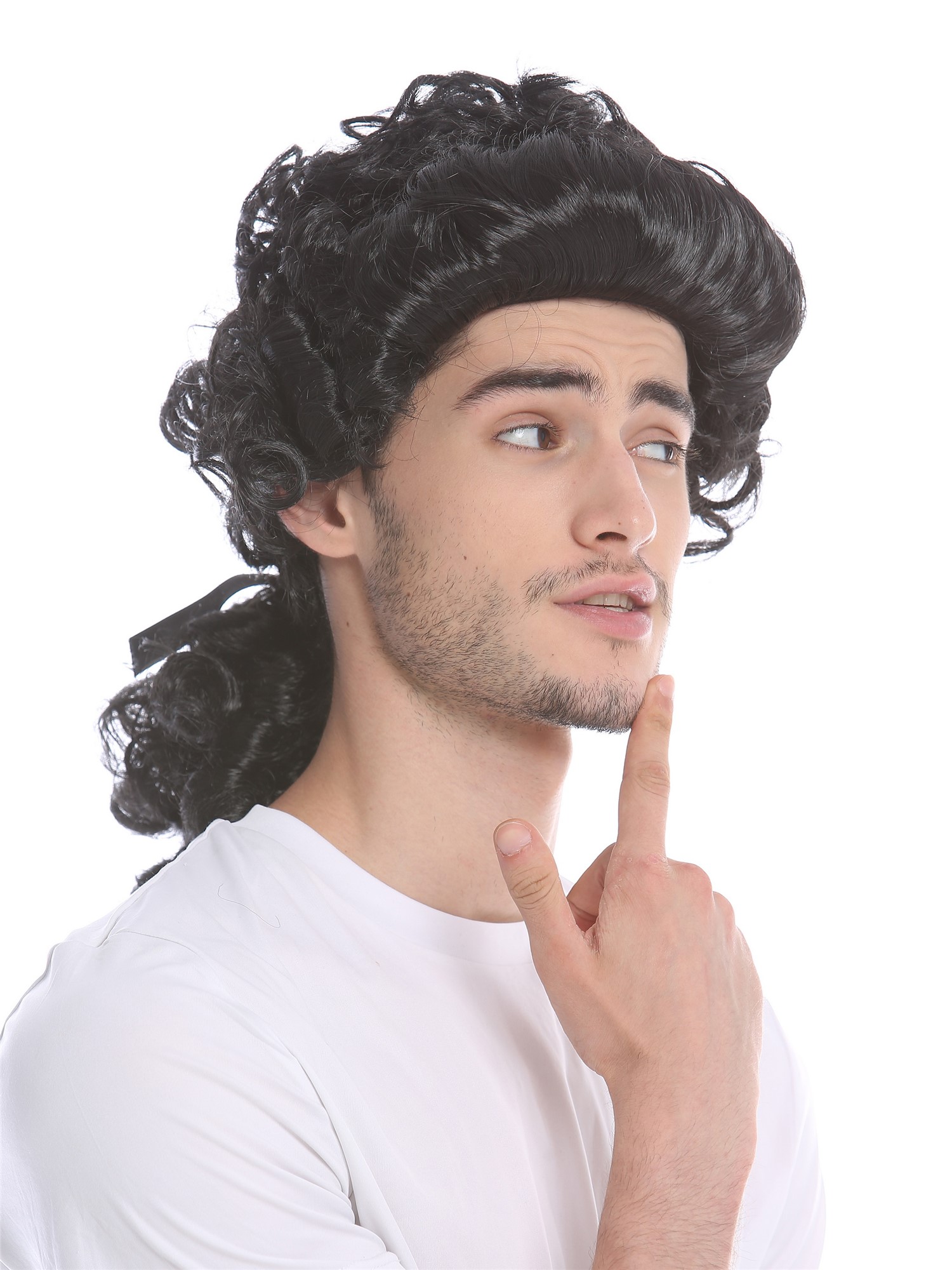 Man Lady Party Wig Baroque noble aristocrat lord curls long ponytail black 91019, view 3, WIG ME UP: Your Perücken Online Shop Party Wig, Men, Black, curled, shoulder-length