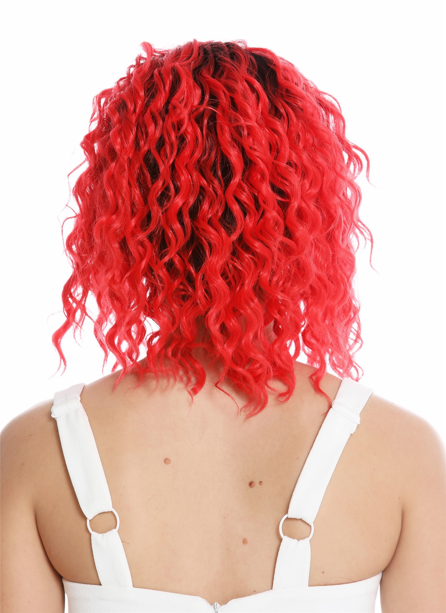 Monofilament lace front lady wig shoulder short curled ombre black red VK-15-MF, view 4, WIG ME UP: Your Perücken Online Shop Quality Wigs, Ladies, red-black mix, curled, shoulder-length