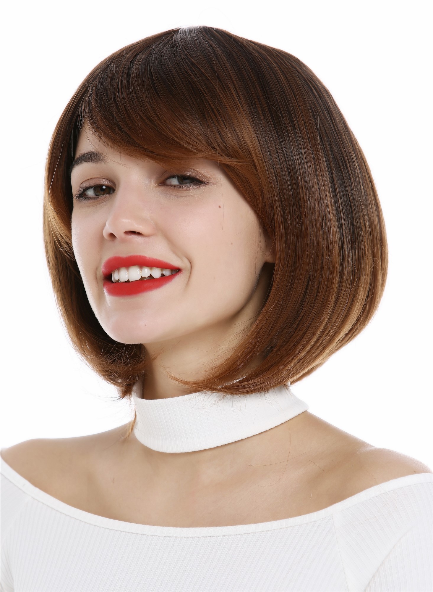 hochwertige Qualitätsperücken, Perücke Damen Long Bob Longbob mit Scheitel volles Haar Kastanie Braun 1215-2T30, Vorderansicht, WIG ME UP: Ihr Perücken Online Shop glatte Tressen-Perücke mit Kopfhaut-Imitat Mittelbraun kurze Haare für Damen