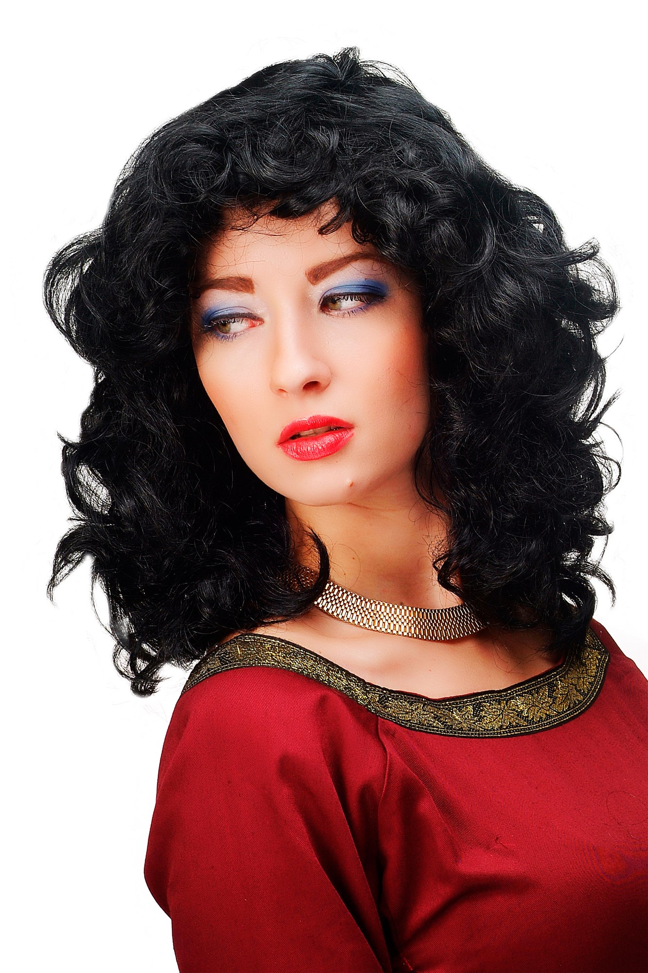günstige Party Perücke, Perücke wellig Mittelscheitel Schwarz 61842-P103, Ansicht 3, WIG ME UP: Ihr Perücken Online Shop wellige Party Perücke Schwarz schulterlange Haare für Damen