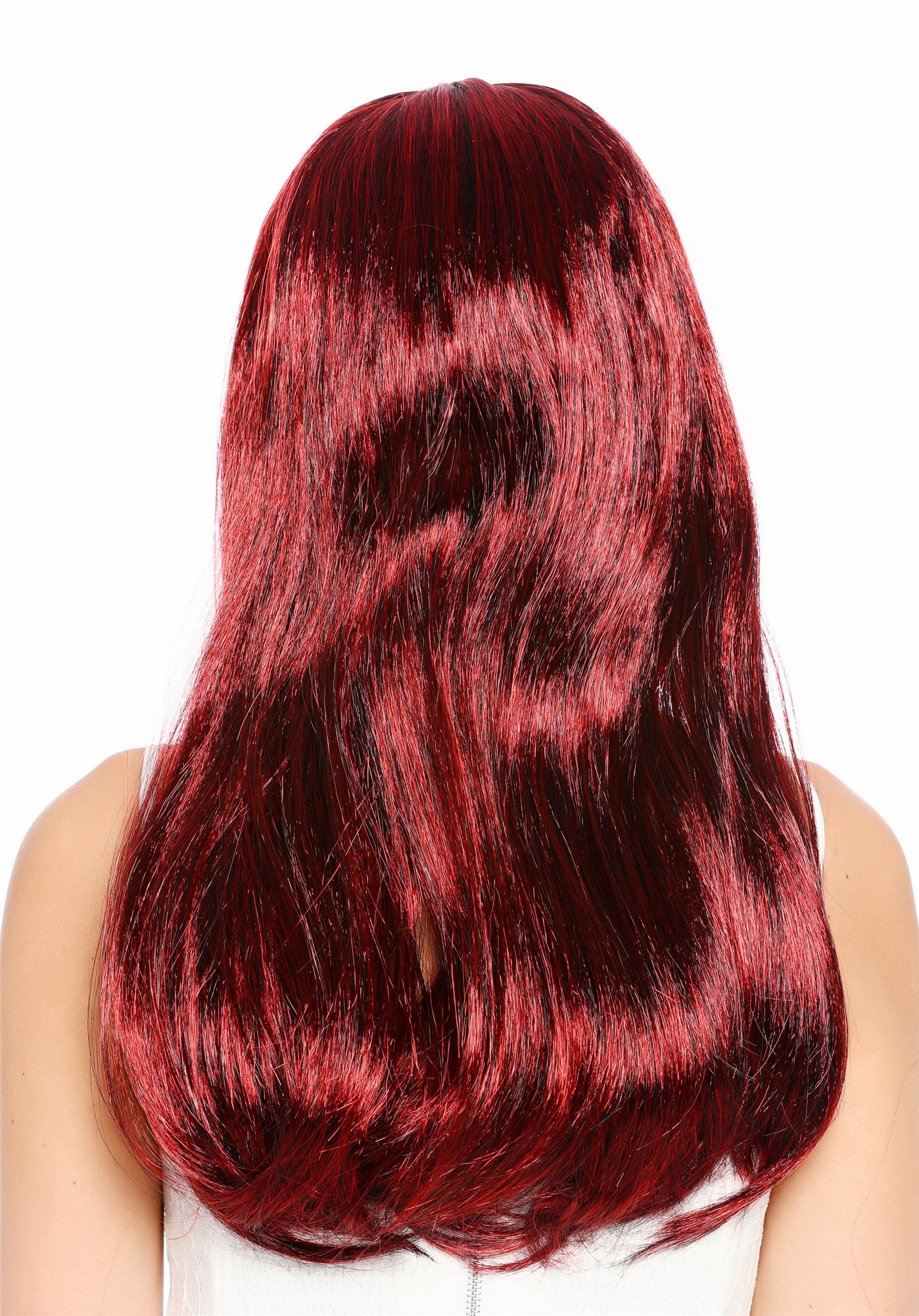 glatte Party-Perücke Dunkelrot, Rot-Schwarz-Mix 60 cm lange Perücke für Damen