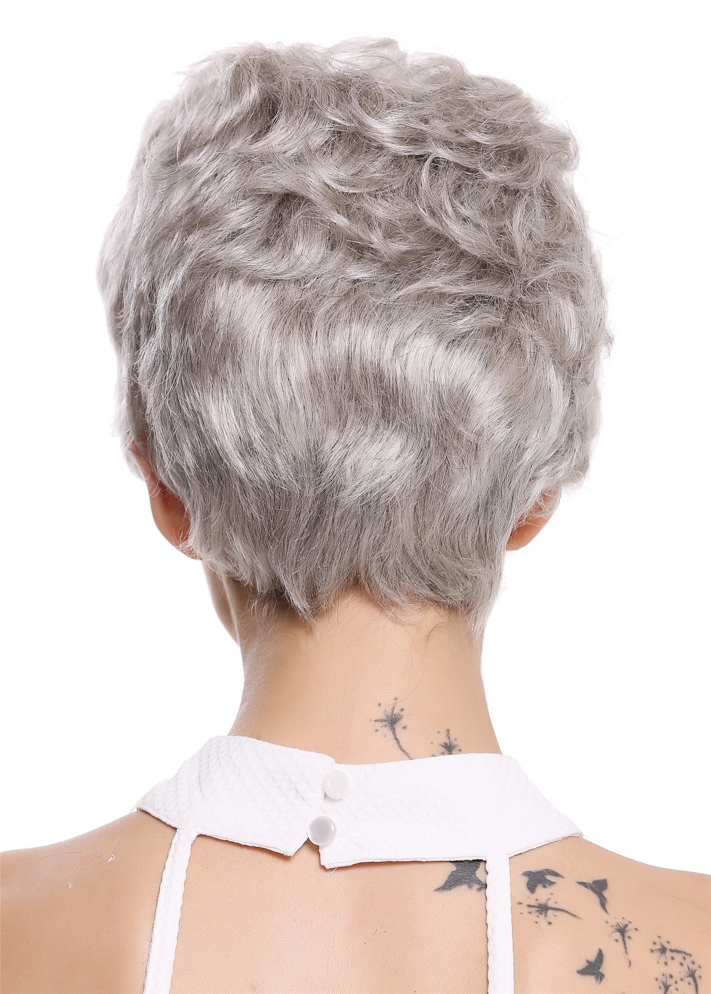 Quality Wigs, Unisex, silver gray with a small amount of black, wavy, short, 100% Human Hair