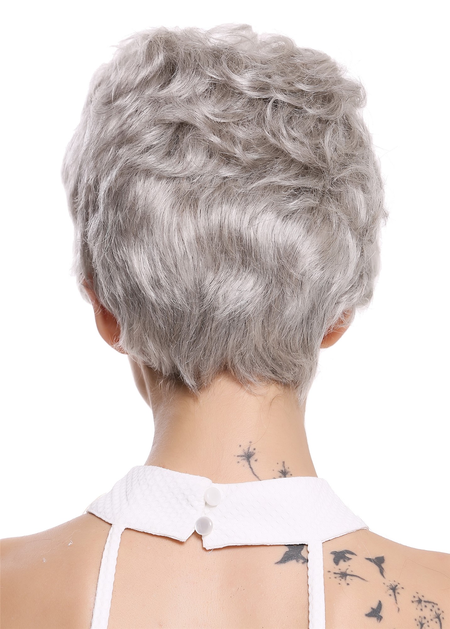 Lady wig real human hair women short wavy stylish silver grey gray NG-HH, view 3, WIG ME UP: Your Perücken Online Shop Quality Wigs, Unisex, silver gray with a small amount of black, wavy, short, 100% Human Hair