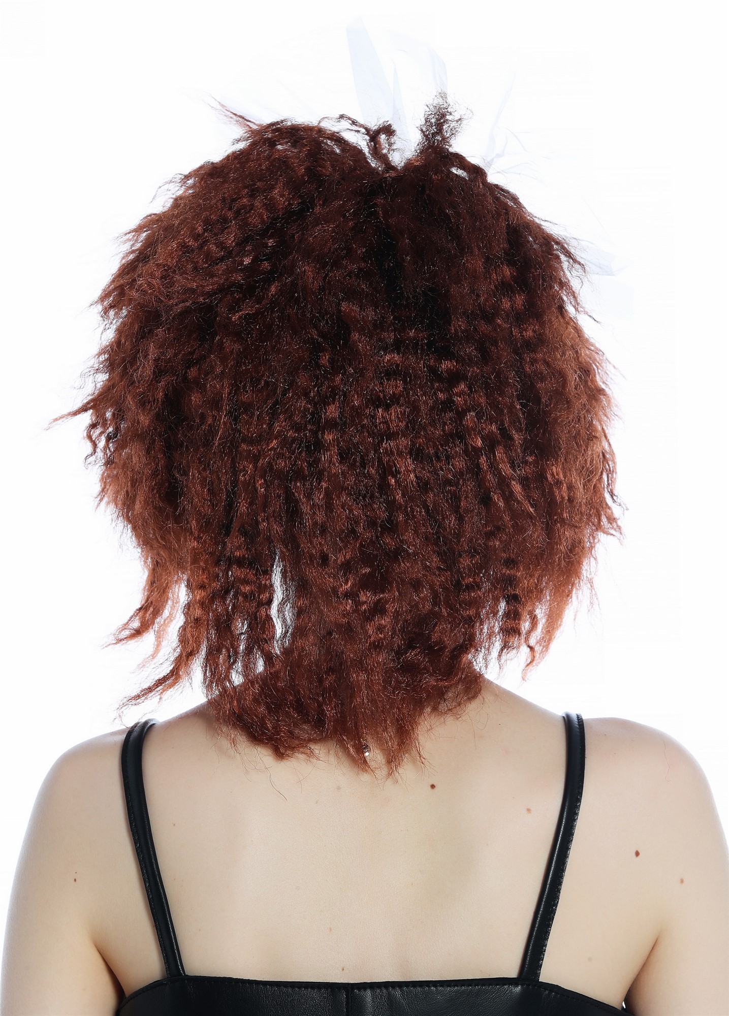 günstige Party Perücke, Perücke Braun gekreppt Krepplocken wild voluminös 80er Jahre Schleife 91874-P33A, Ansicht 6, WIG ME UP: Ihr Perücken Online Shop lockige Party Perücke Mahagoni schulterlange Haare für Damen