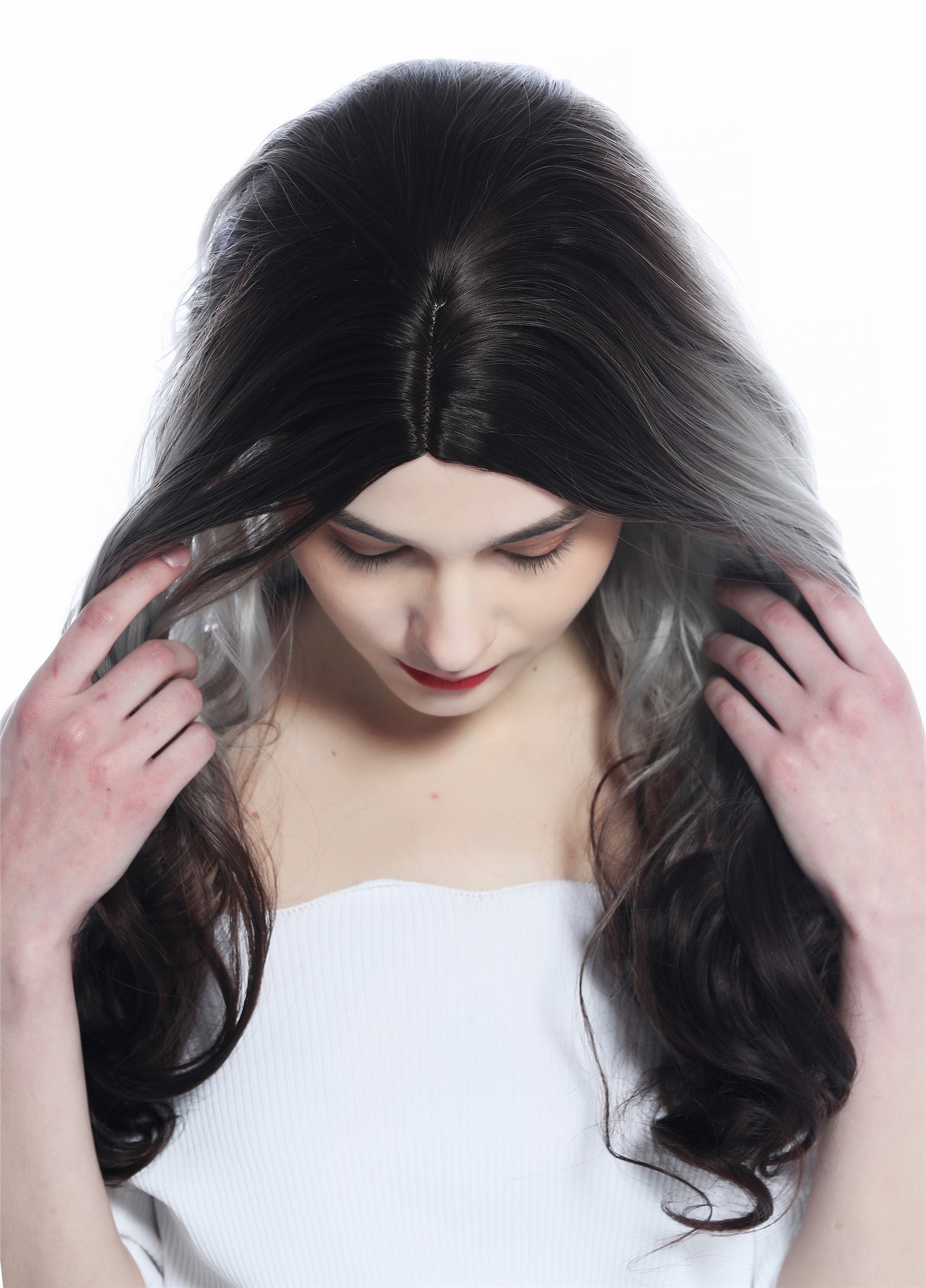 Ladies Women's wig wavy parting ombre balayage brown silver grey brown ZM-1013, view 5, WIG ME UP: Your Perücken Online Shop Quality Wigs, Ladies, brown-gray-brown gradient, wavy, long