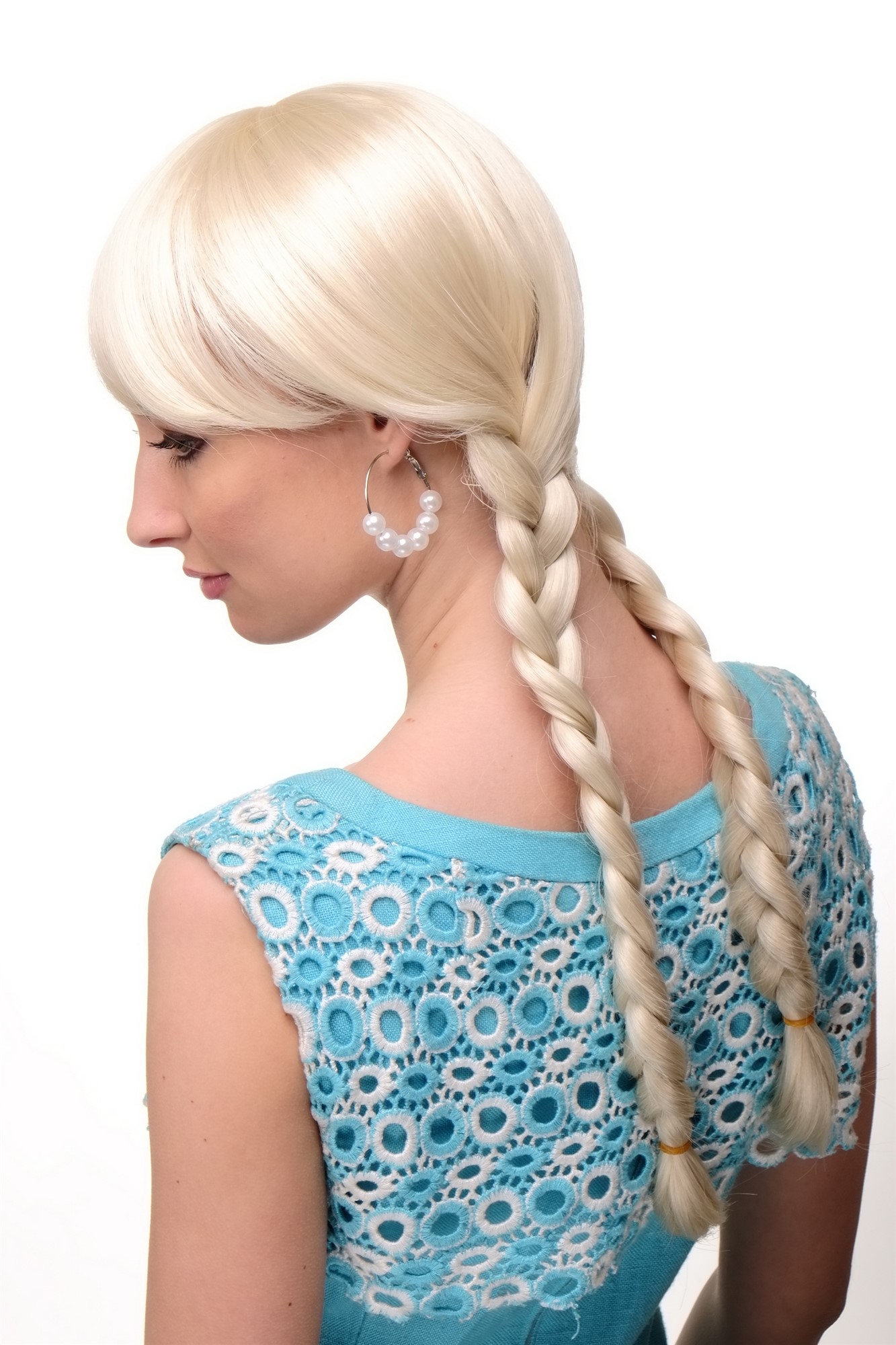 hochwertige Qualitätsperücken, Damen Perücke geflochtene Zöpfe Schulmädchen-Look Platinblond Modell: 3446, Ansicht 3, WIG ME UP: Ihr Perücken Online Shop geflochtene Tressen-Perücke Platinblond lange Haare für Damen
