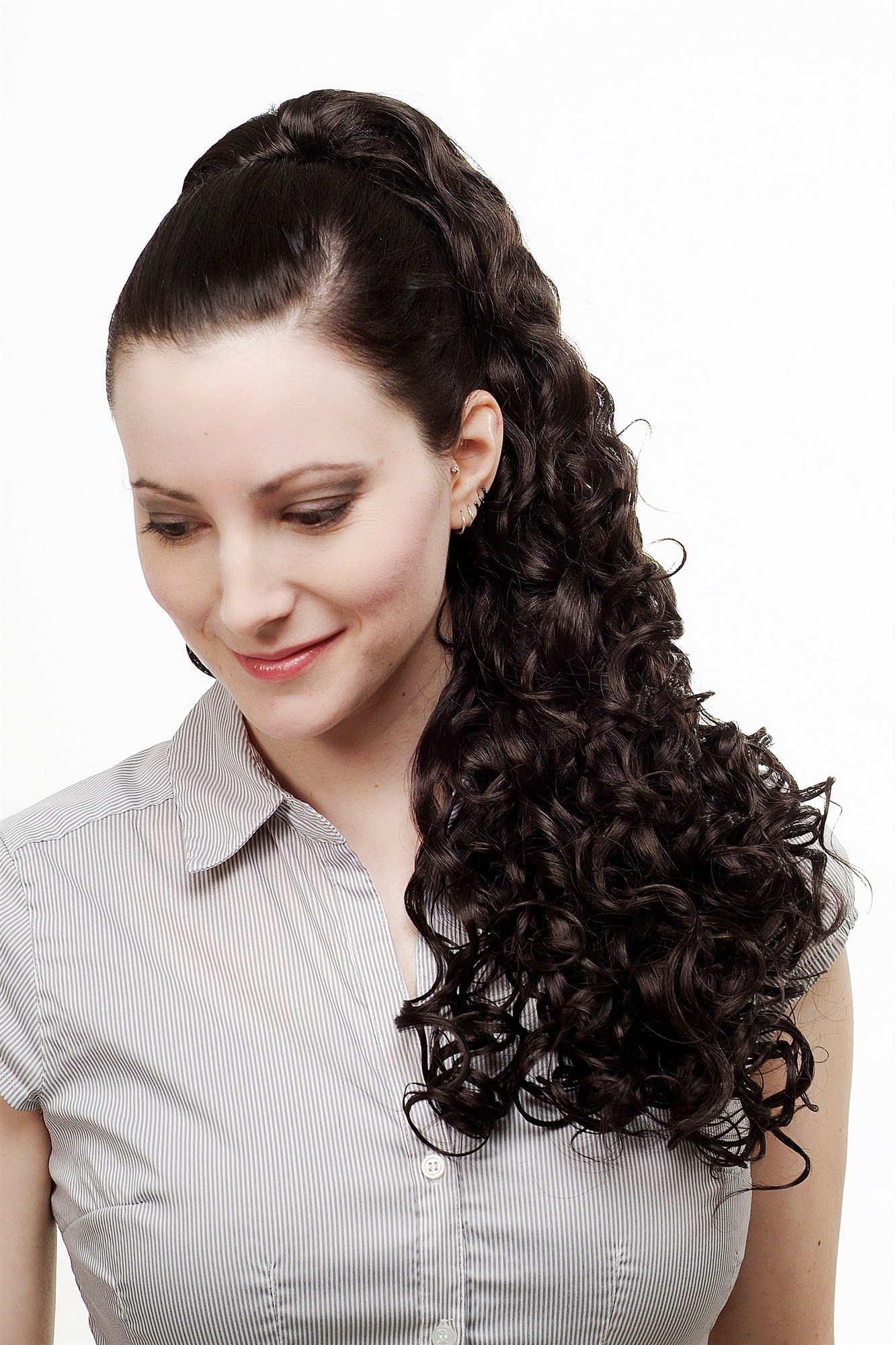 Ponytails, dark brown, curled, long