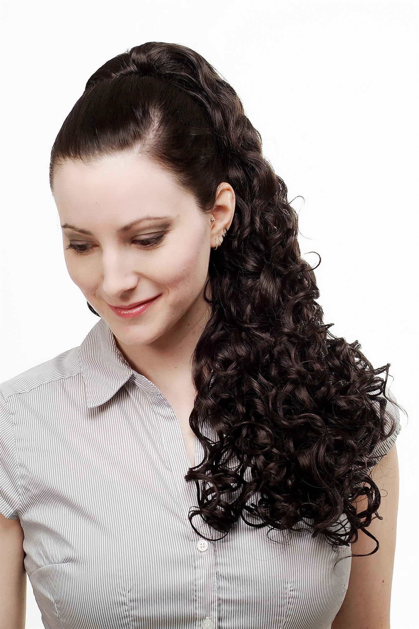 hochwertiges Voluminös wallendes Haarteil lockig und sehr lang Zopf Dunkelbraun Braun N310-4, Ansicht 3, WIG ME UP: Ihr Perücken Online Shop lockiges Zopf-Haarteil Dunkelbraun 60 cm lang