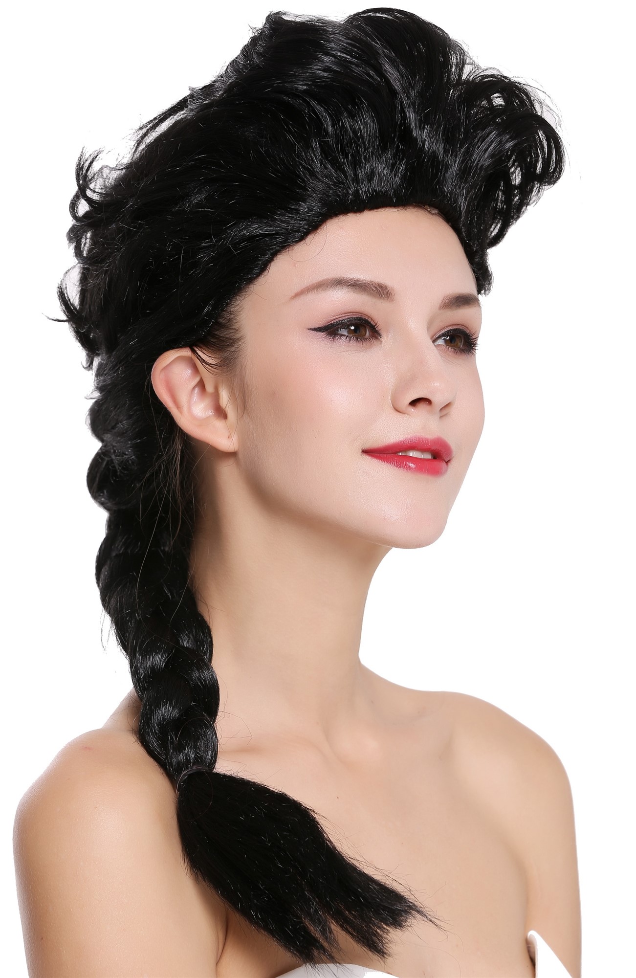 Baroque Lady Party Wig black long braided ponytail  051-P103, view 2, WIG ME UP: Your Perücken Online Shop Party Wig, Ladies, Black, Braided, long
