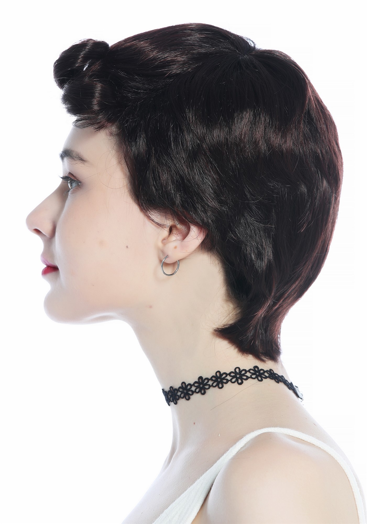 hochwertige Qualitätsperücken, Perücke unisex kurz glatt gelockte Tolle Mahagoni Braun Mix DW3333-2T33, Ansicht 5, WIG ME UP: Ihr Perücken Online Shop lockige Tressen-Perücke Braun-Rot-Mix kurze Haare für Unisex