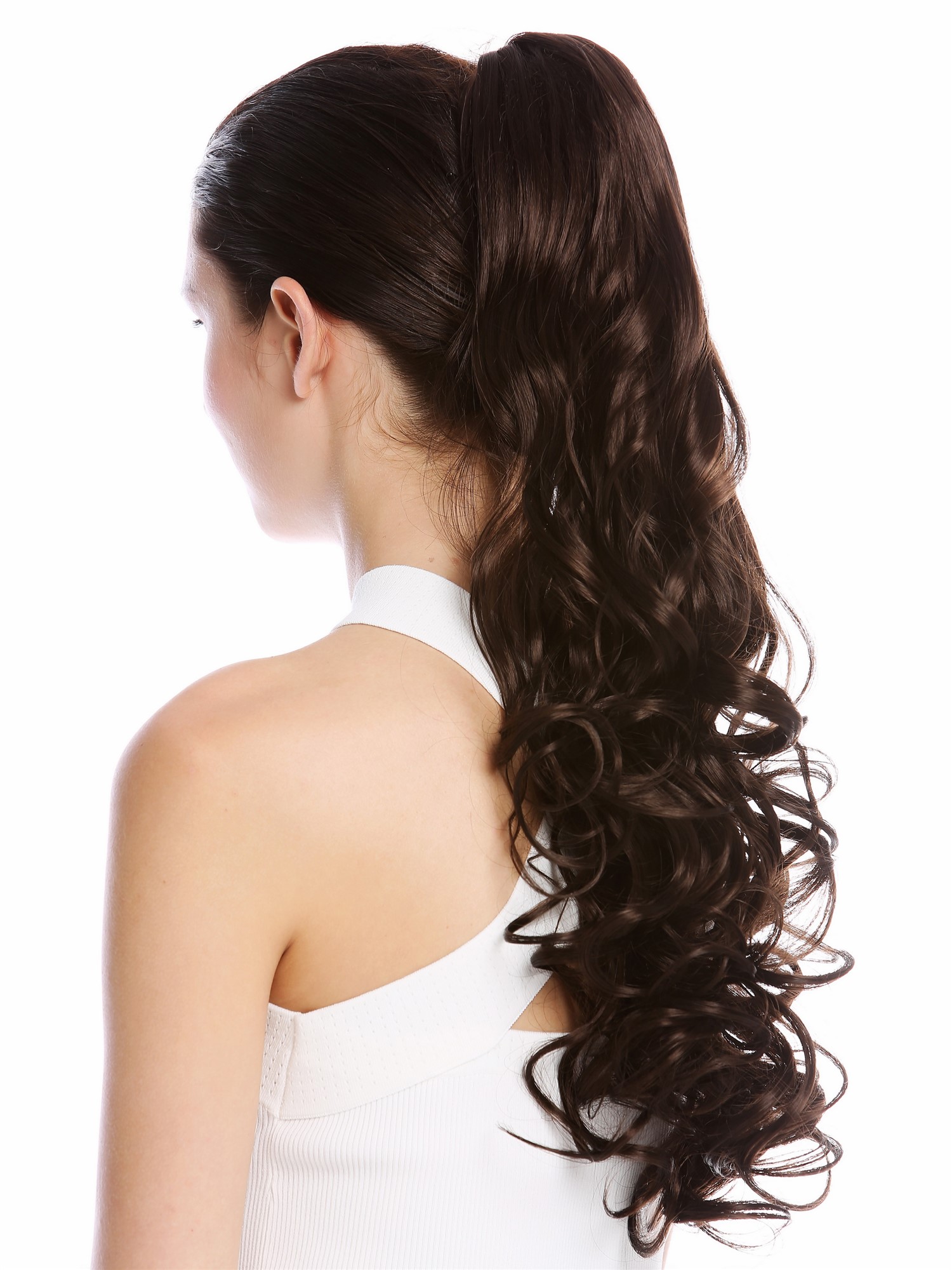 Ponytails, medium brown, curled, long