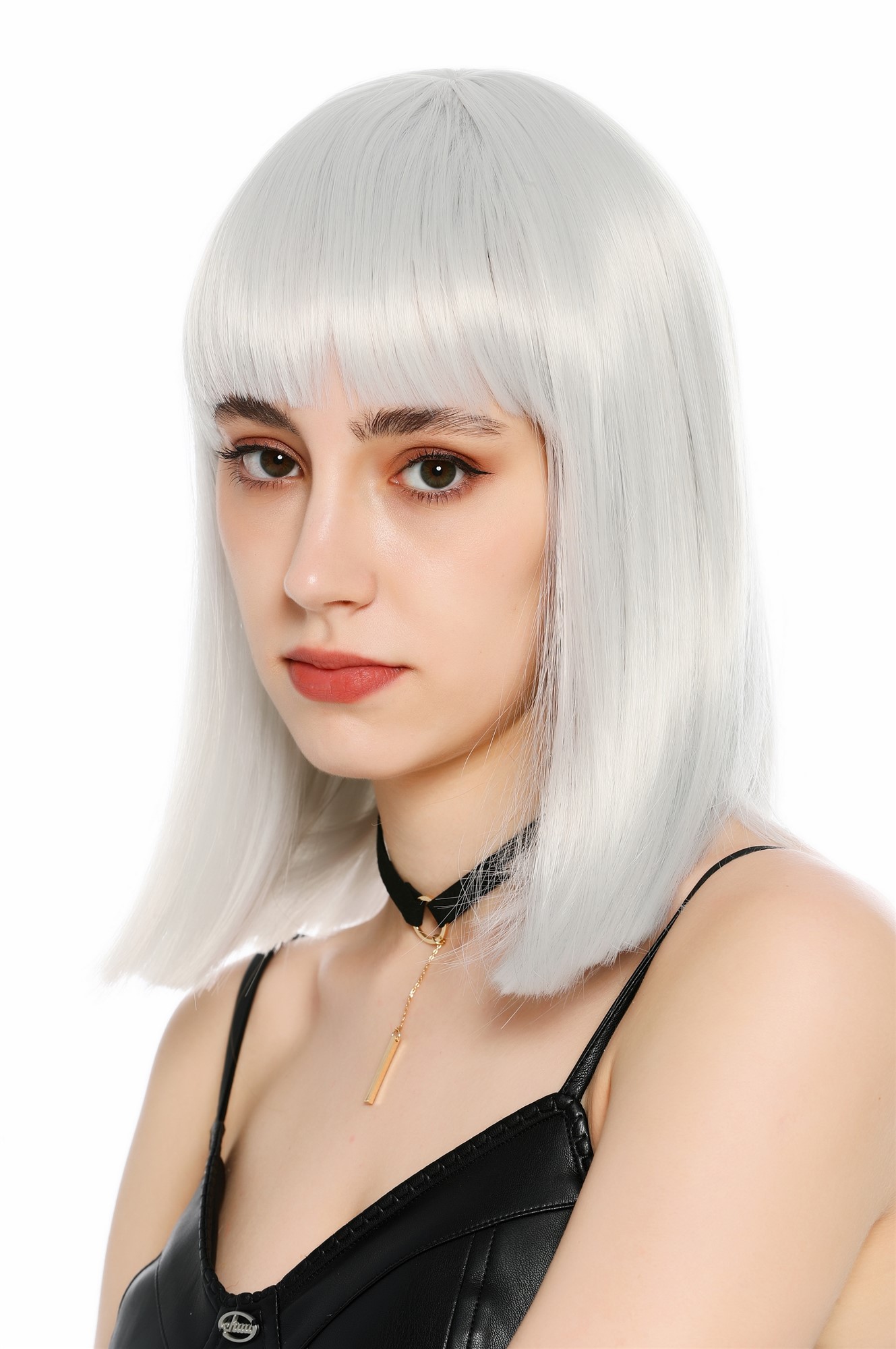 Damenperücke schulterlang blunt cut glatt breiter Pony Disco Grau Hellgrau SZL1498-DHTSilvergrey