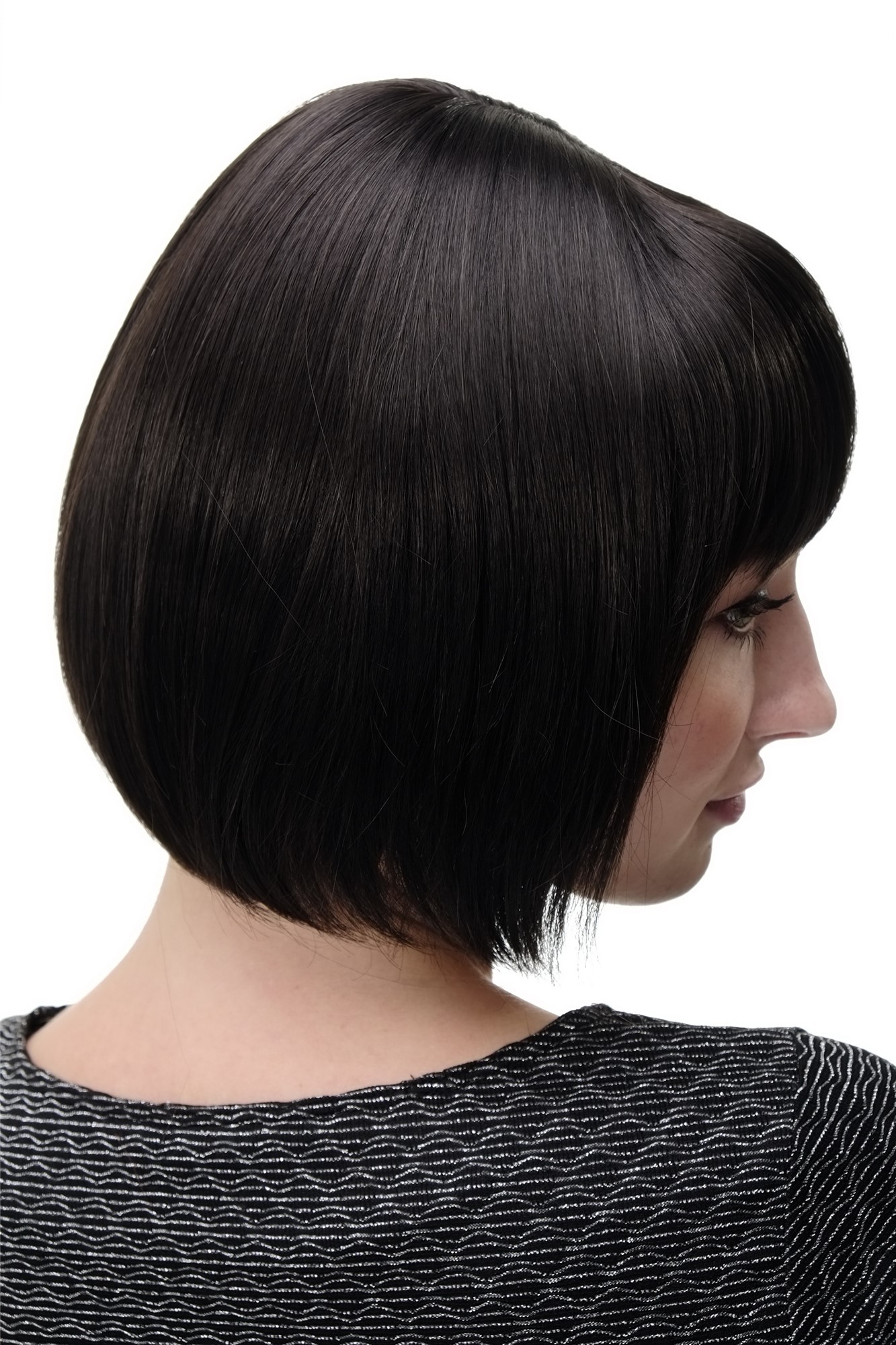hochwertige Qualitätsperücken, Sexy Damen Bob Perücke glatte kurze Haare mit Pony Dunkelbraun Braun 703-3, Ansicht 3, WIG ME UP: Ihr Perücken Online Shop glatte Tressen-Perücke mit Kopfhaut-Imitat Dunkelbraun kurze Haare für Damen