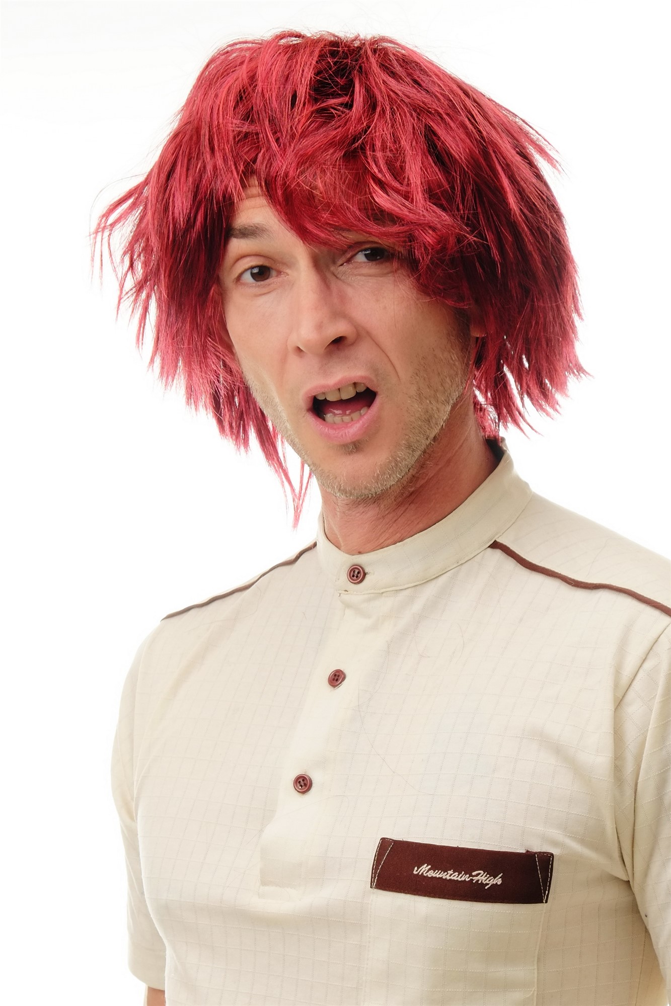91081 Lady or Man Party Wig Halloween Cosplay shaggy brown red mix dumb dumber goofy nerdy look, front view, WIG ME UP: Your Perücken Online Shop Party Wig, Unisex, Red, Black, wavy, short