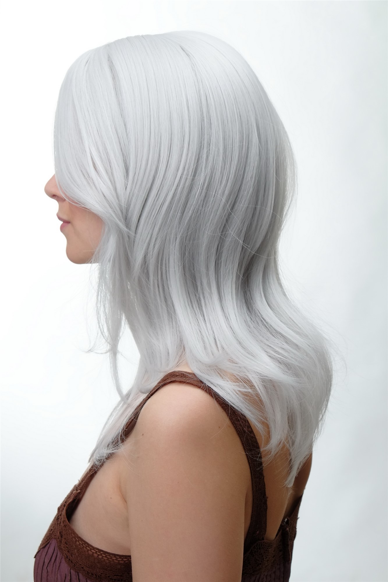 Lady Women Wig Cosplay Bright Grey Gray White medium length straight 3240, view 3, WIG ME UP: Your Perücken Online Shop Quality Wigs, Ladies, white-gray, straight, long