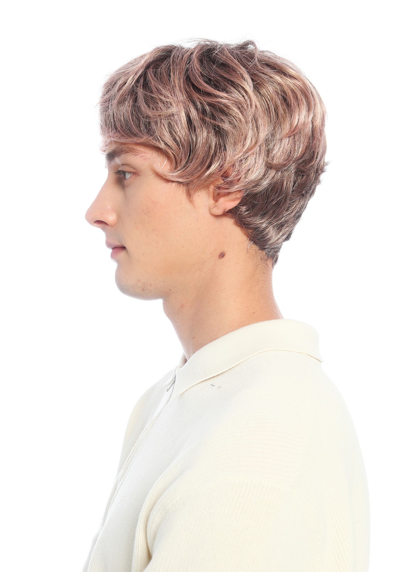 Perücke Damen Herren burschikos androgyn unsisex kurz wild gewellt Blond Mix Rosa Strähnchen VK-72-2215T