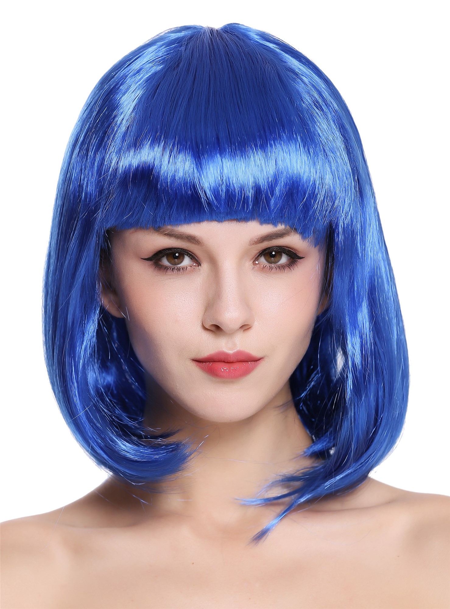 günstige Party Perücke, Perücke Bob-Frisur Longbob glatt Pony Blau 0073-3-PC3, Vorderansicht, WIG ME UP: Ihr Perücken Online Shop glatte Party Perücke Blau schulterlange Haare für Damen