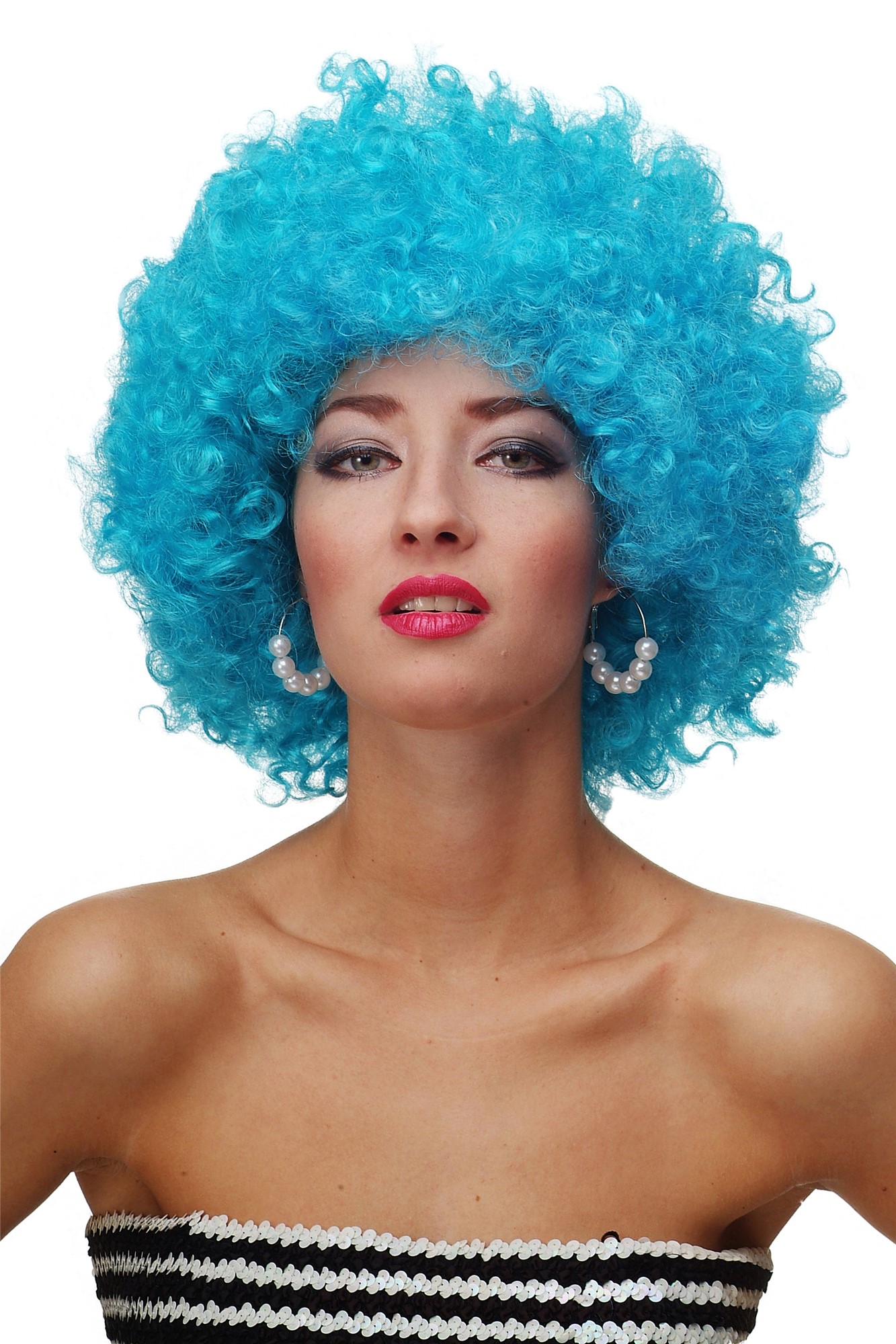 Party/Fancy Dress/Halloween WIG gigantic super volume BLUE disco AFRO funky huge HAIR!, front view, WIG ME UP: Your Perücken Online Shop Party Wig, Unisex, light blue, curled, short
