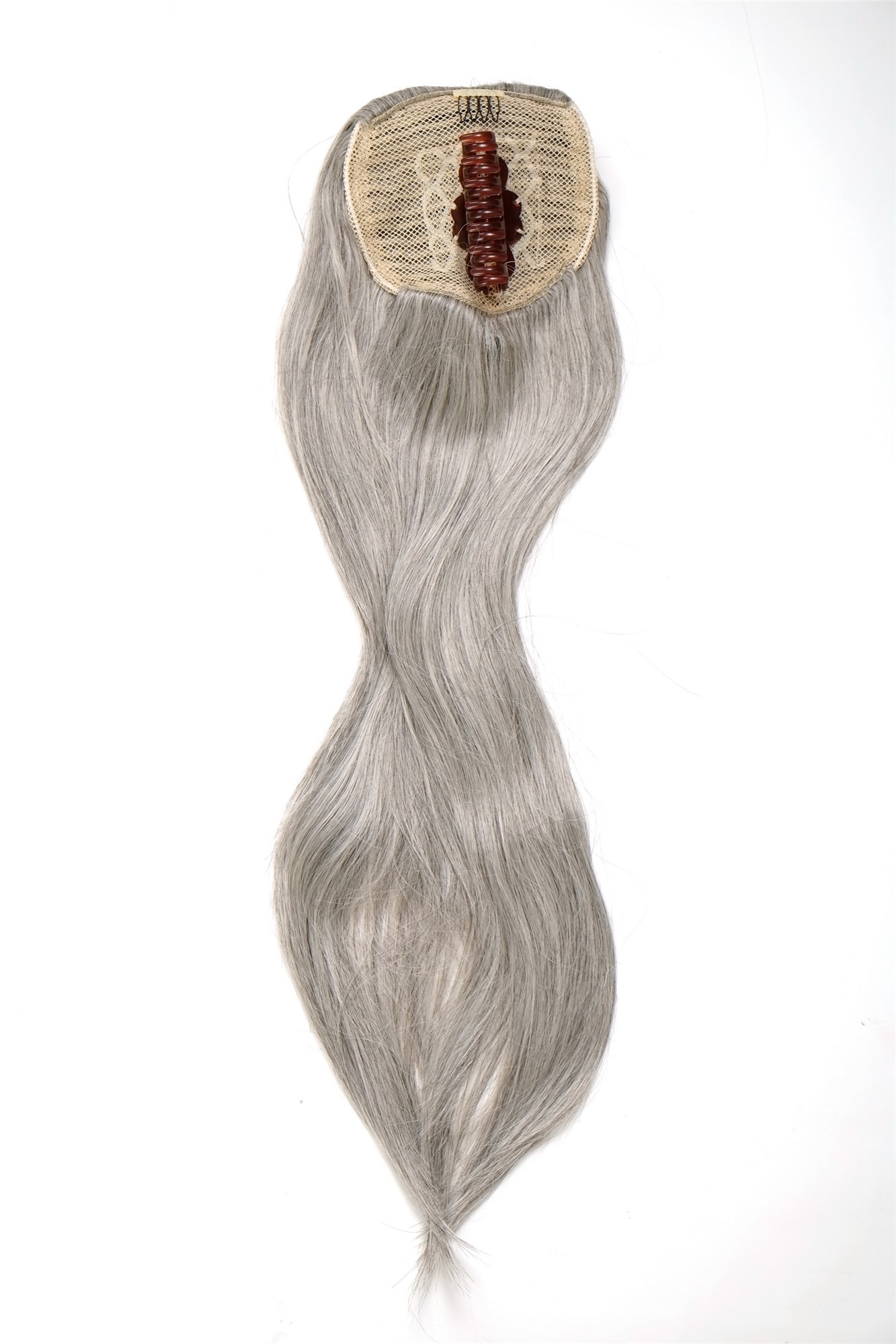 Ponytail clamp combs string straight voluminous very long silver gray grey WK06, view 2, WIG ME UP: Your Perücken Online Shop Ponytails, gray-black mix, straight, long