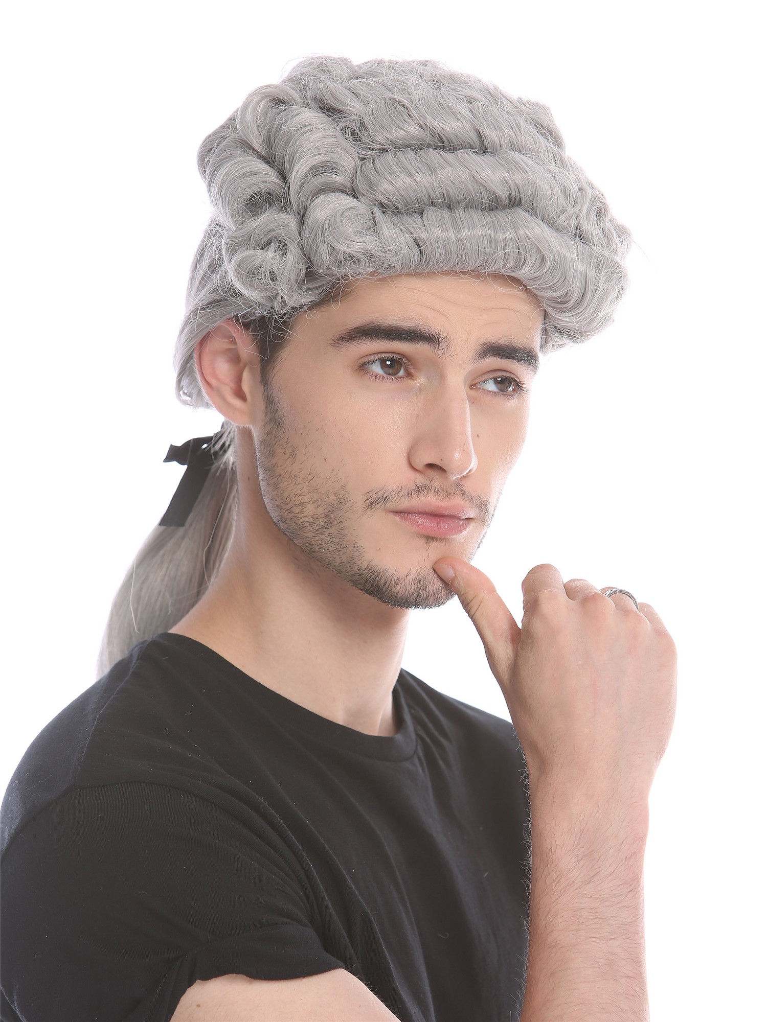 Party wig men baroque Lord Judge Poet Noble dark grey gray curls ponytail DH1126, view 4, WIG ME UP: Your Perücken Online Shop Party Wig, Men, Grey, curled, shoulder-length