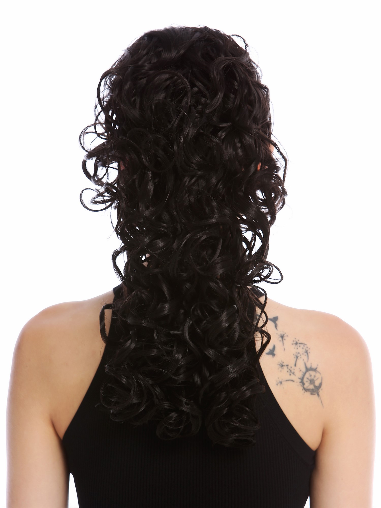 Ponytail Hairpiece Combs Clamp long voluminous curled curls off black MKB-6A, view 2, WIG ME UP: Your Perücken Online Shop Ponytails, black-brown, curled, shoulder-length