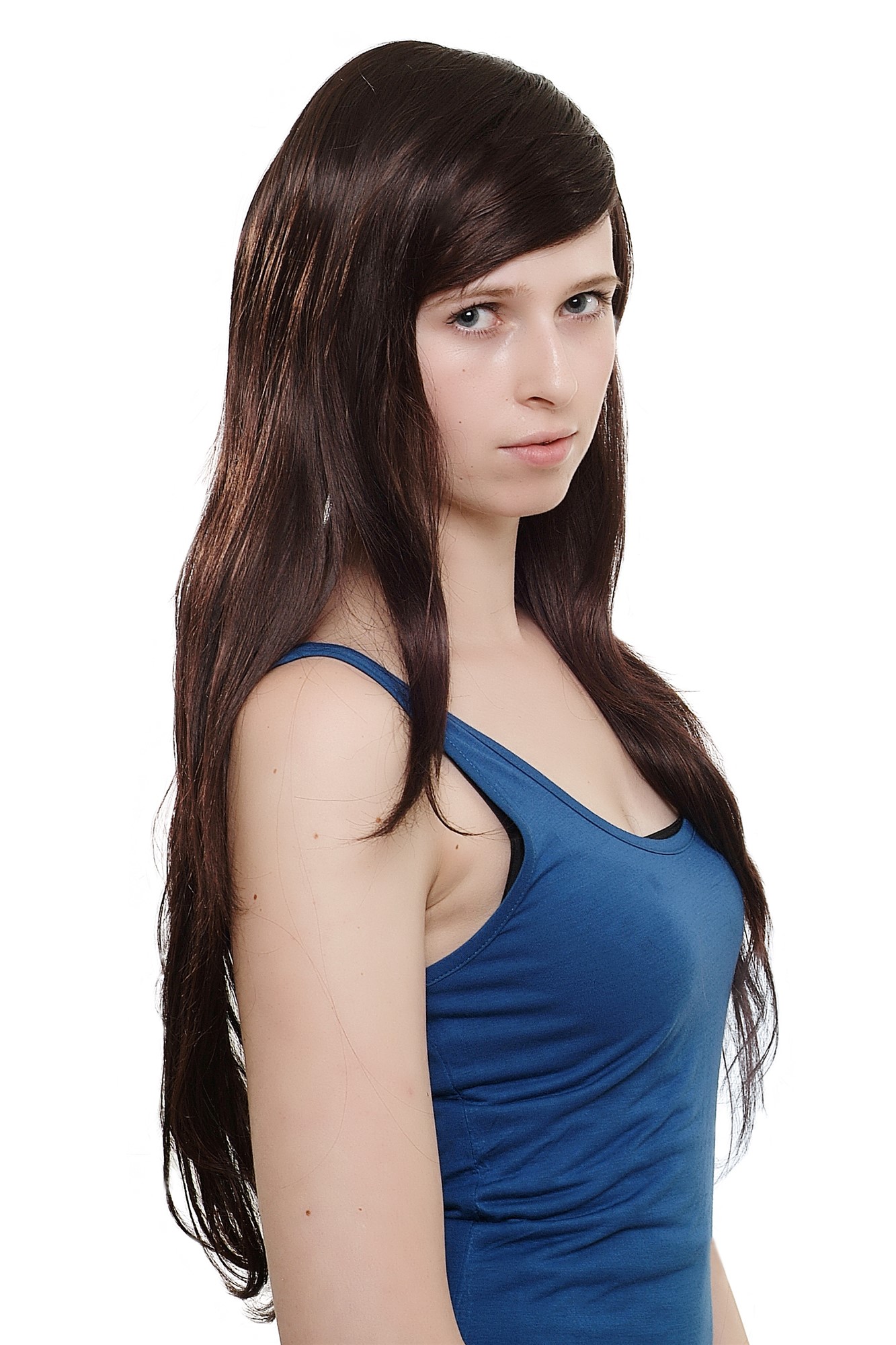 Lady women wig mahogany brown mix very long straight to wavy 3435-2T33, front view, WIG ME UP: Your Perücken Online Shop Quality Wigs, Ladies, black-brown-mahogany brown, straight, long