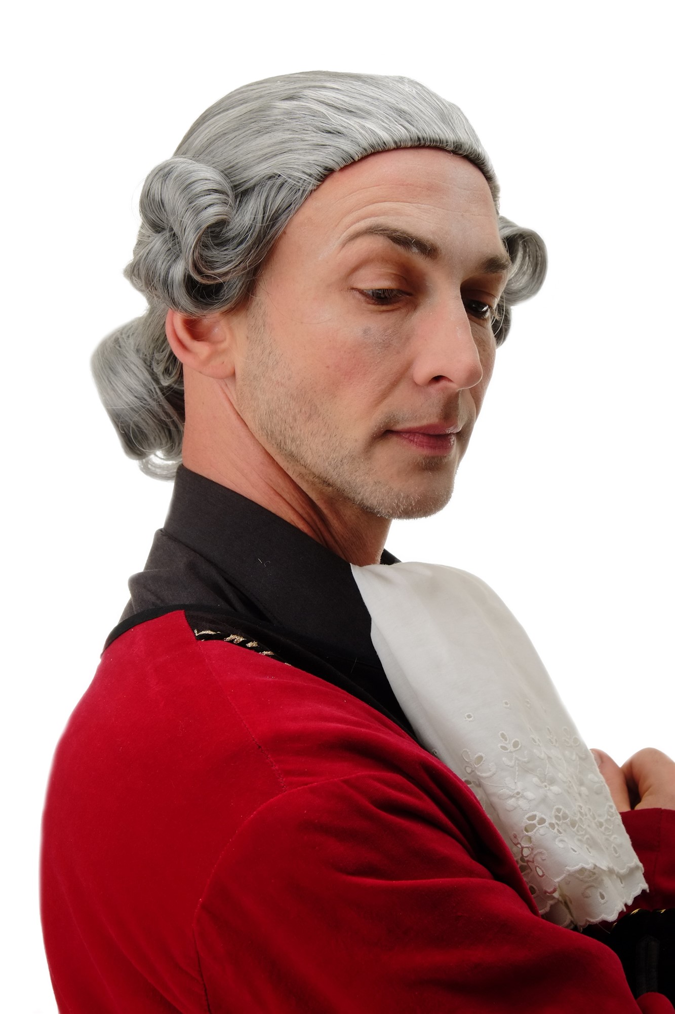 hochwertige Qualitätsperücken, Perücke Barock Edelmann Lord dunkelgrau F2588-44, Vorderansicht, WIG ME UP: Ihr Perücken Online Shop wellige Tressen-Perücke Dunkelbraun-Grau-Mix kurze Haare für Herren