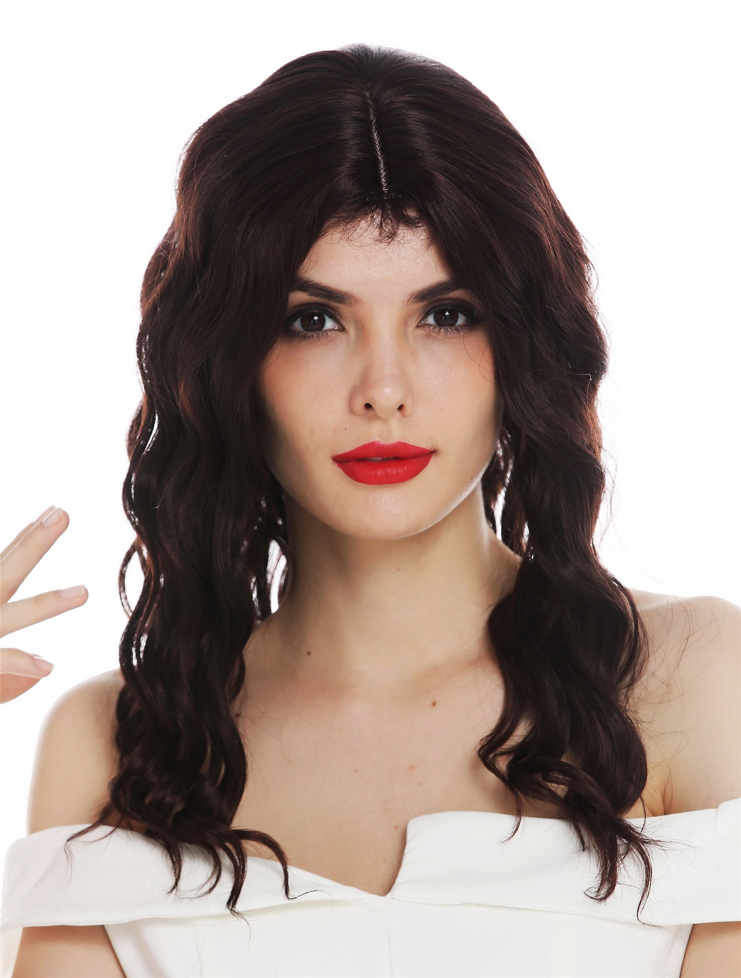 Women's wig ladies' wig long wavy water wave middle parting mahogany brown VK-9, front view, WIG ME UP: Your Perücken Online Shop Quality Wigs, Ladies, black-brown mix, wavy, long
