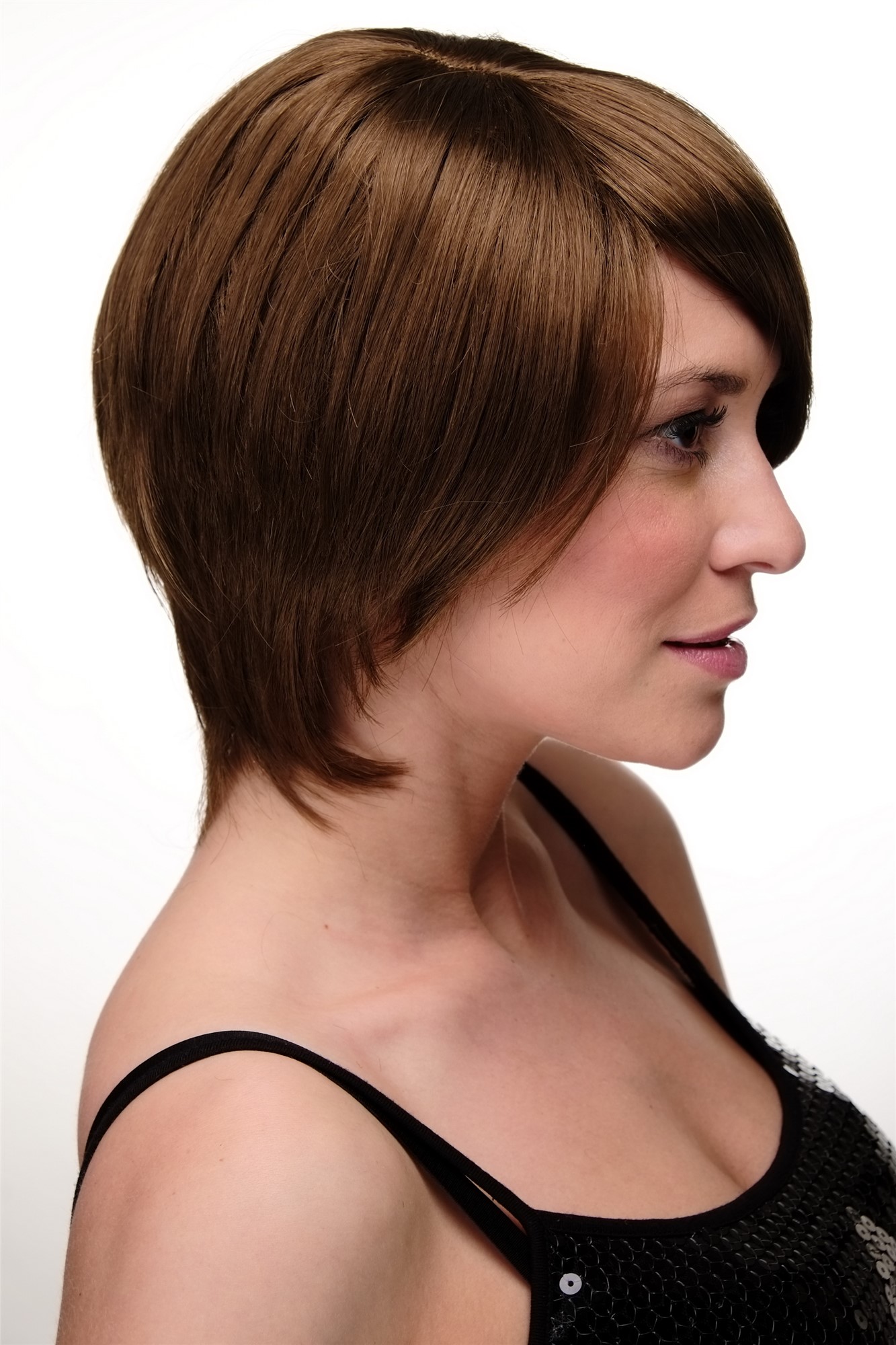 Lady women wig short long bob page long fringe parted to side medium brown 6082, view 3, WIG ME UP: Your Perücken Online Shop Quality Wigs, Ladies, medium golden brown, straight, short
