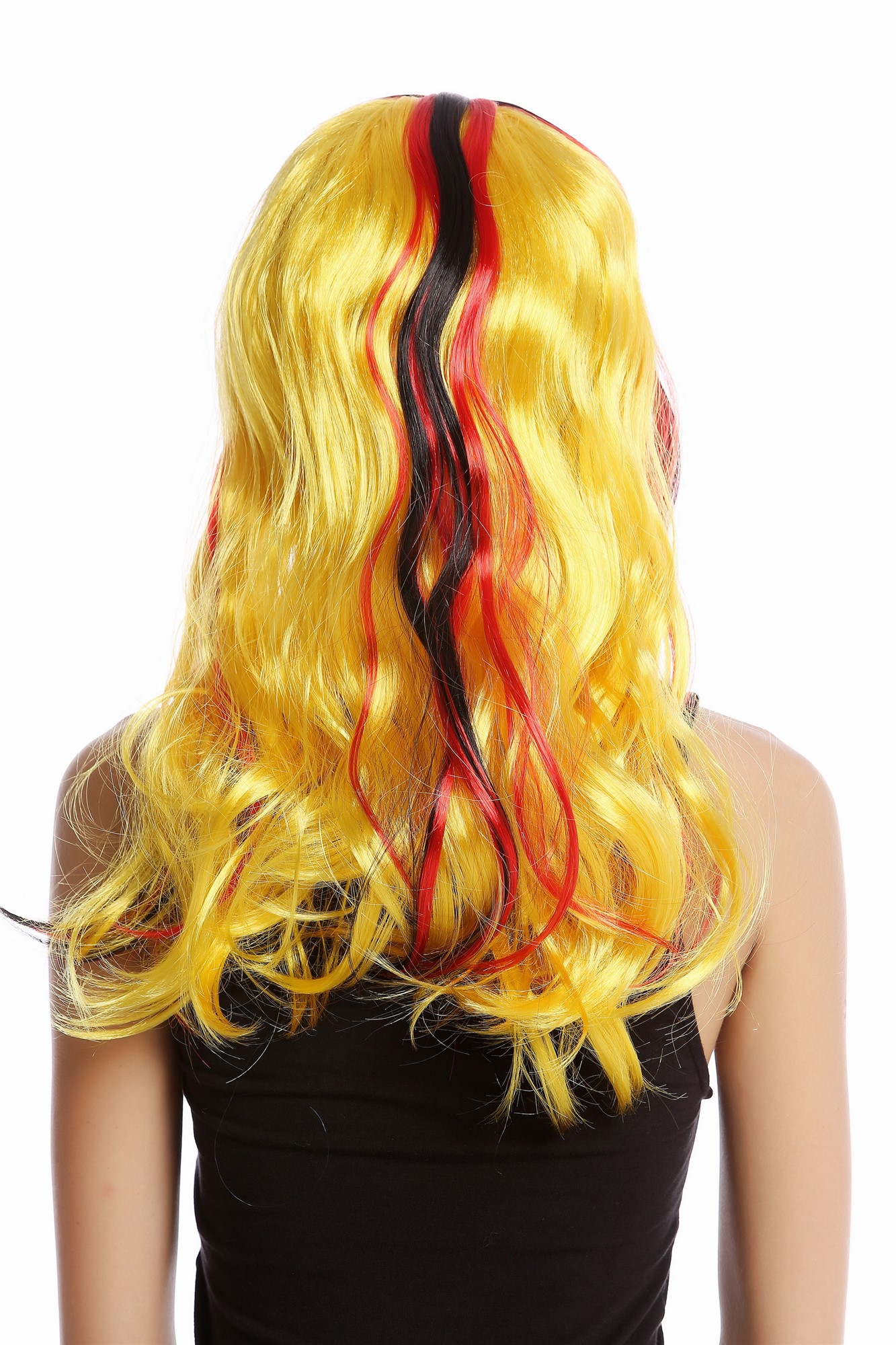 90923 Lady Fan Wig Germany black red yellow long wavy, view 3, WIG ME UP: Your Perücken Online Shop Party Wig, Ladies, yellow, red, black, wavy, long